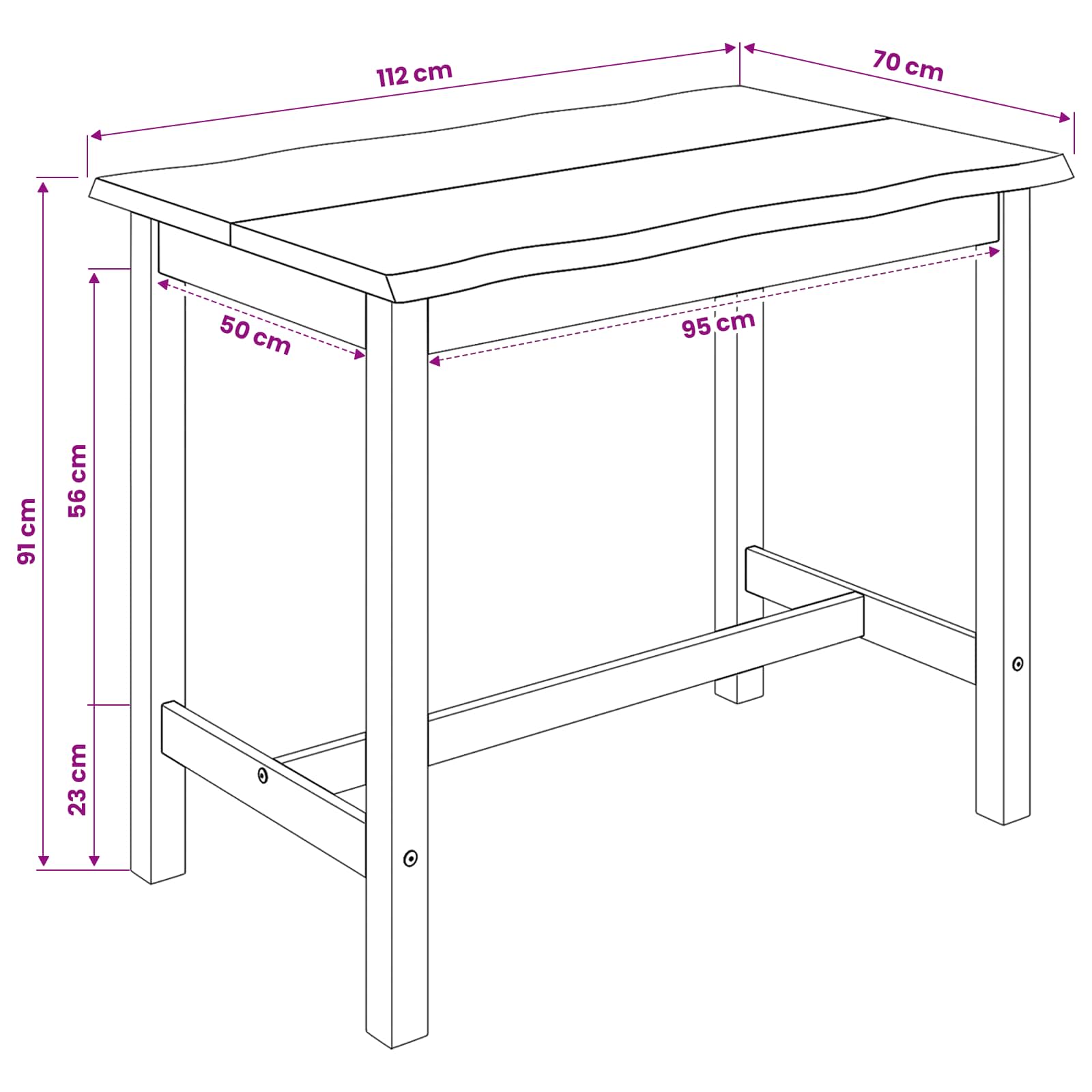 Table haute EKAI Noir 112 x 70 x 91 cm Bois de pin massif