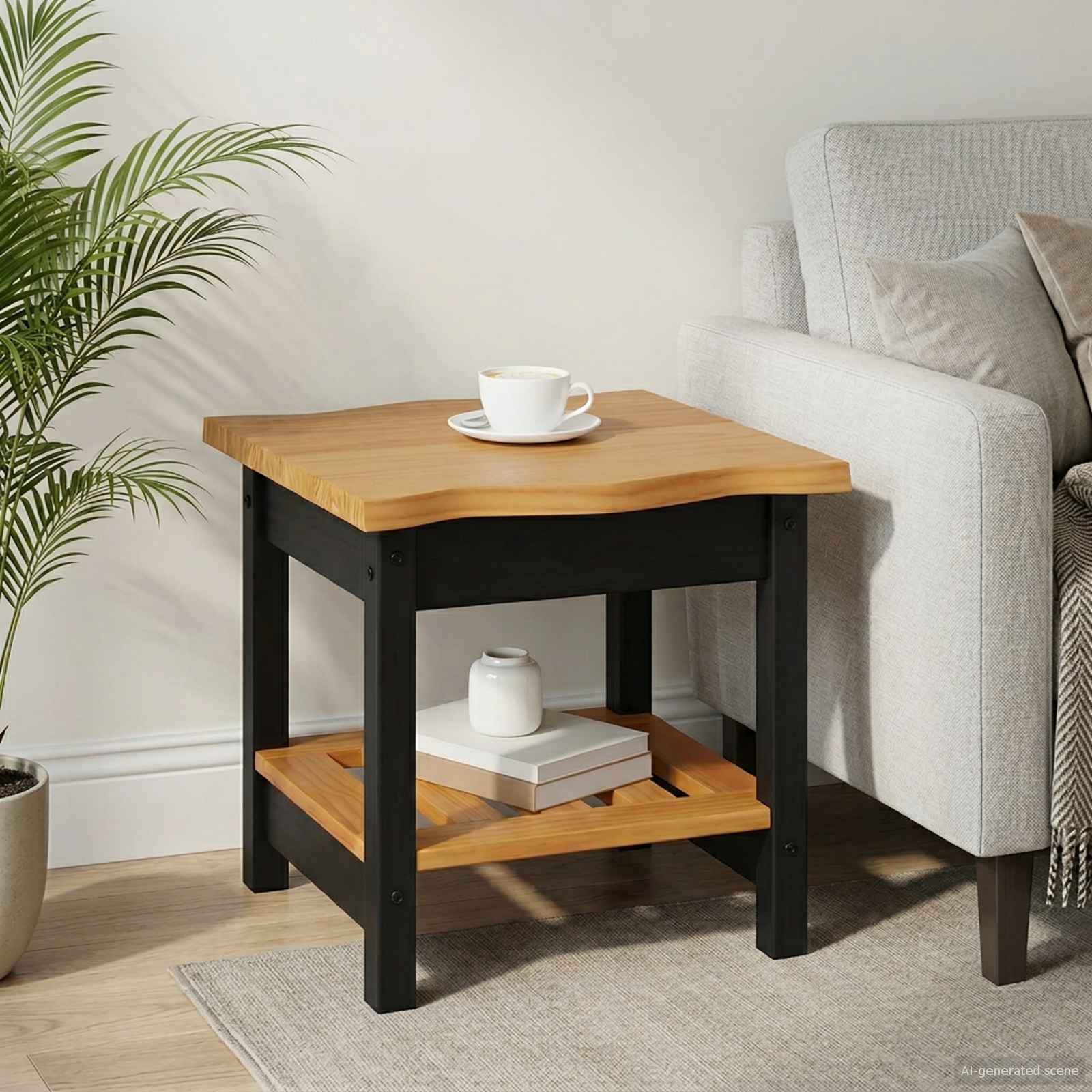 Table d'appoint EKAI Noir 50 x 50 x 45,5 cm Bois de pin massif - XIOS