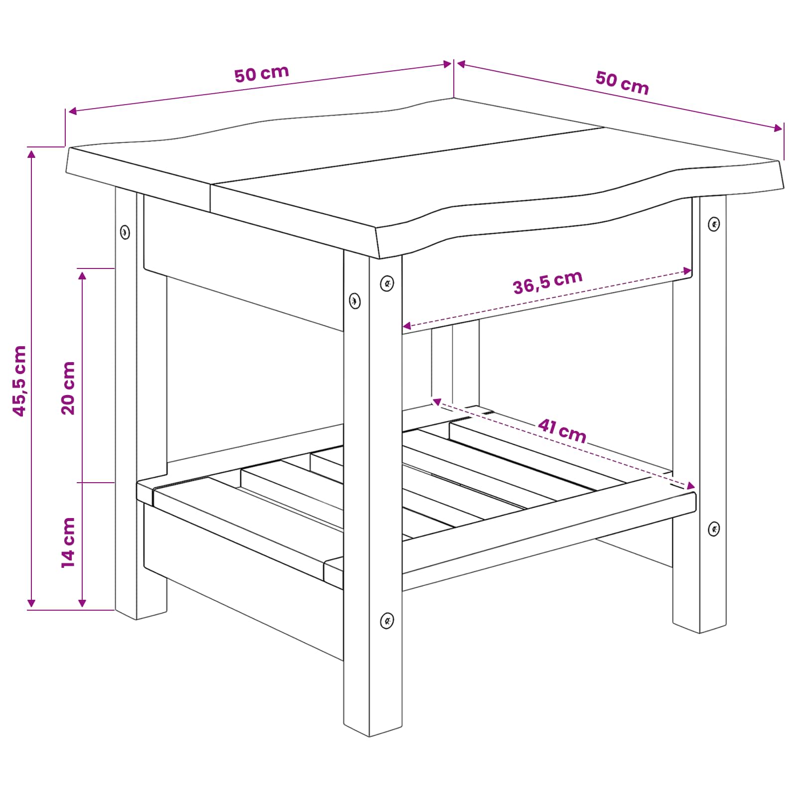 Table d'appoint EKAI Blanc 50 x 50 x 45,5 cm Bois de pin massif - XIOS