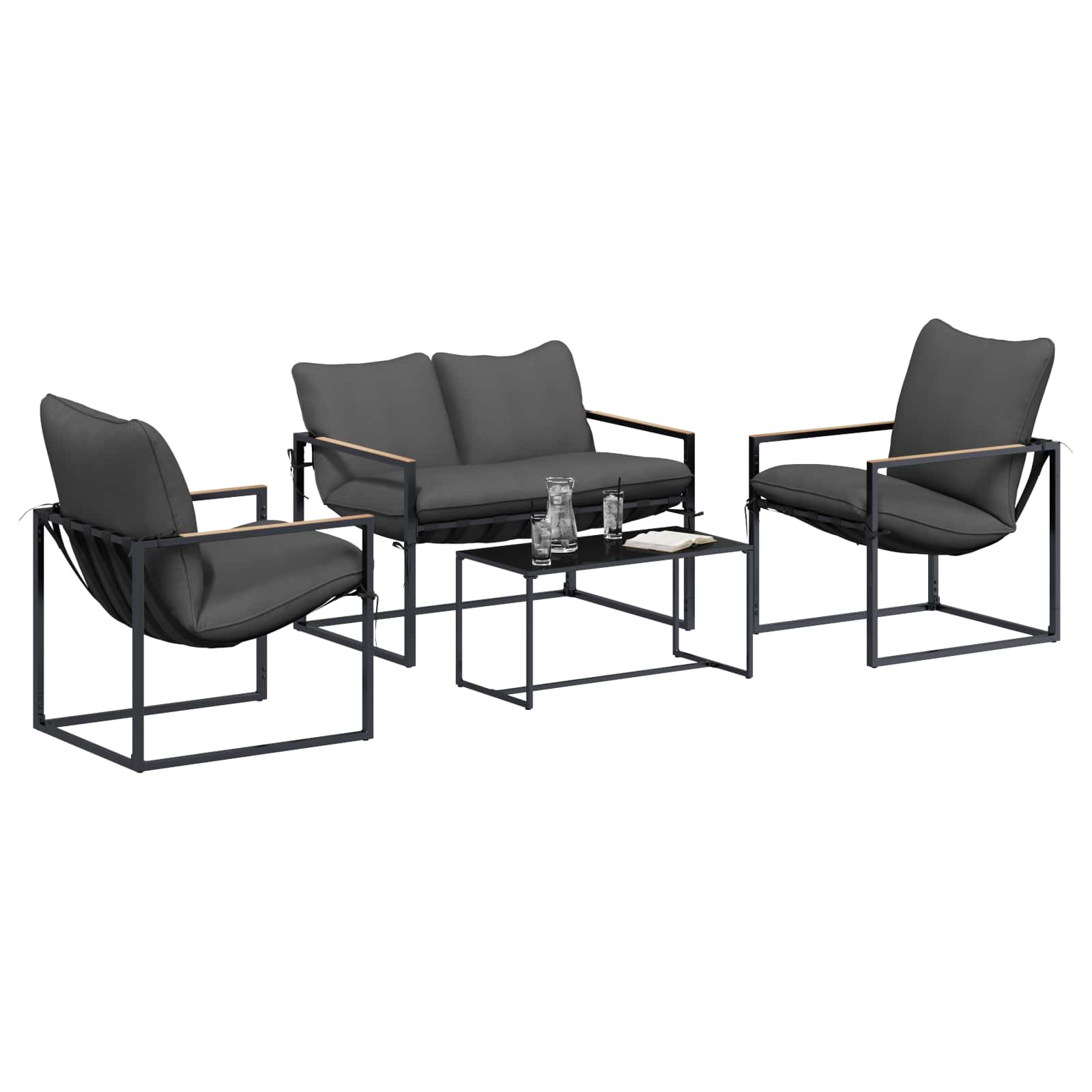 Ensemble de canapé de jardin 4 pcs Noir et anthracite Acier - XIOS