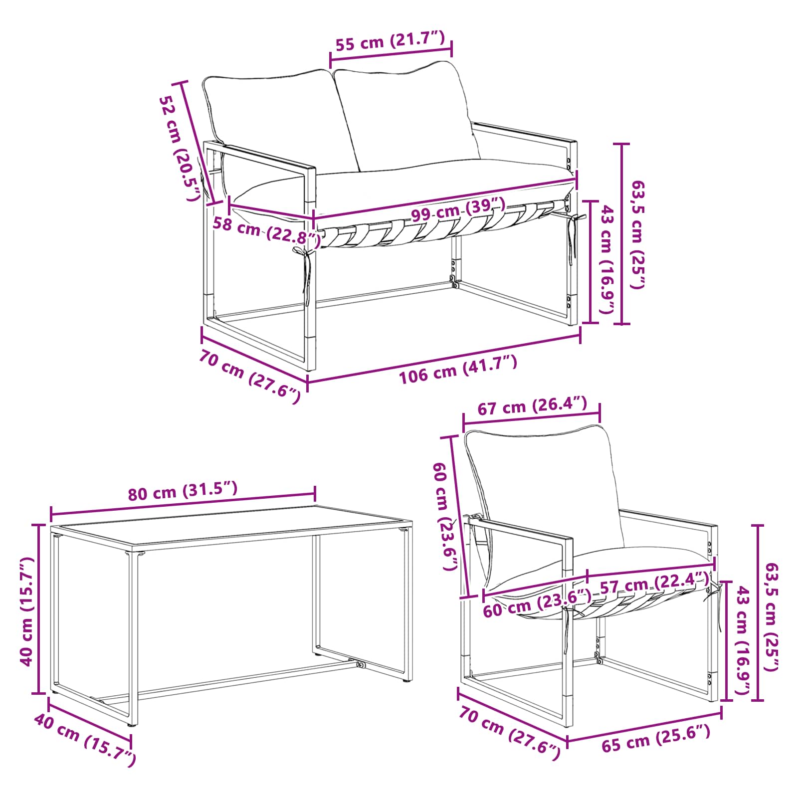 Ensemble de canapé de jardin 4 pcs Noir et anthracite Acier - XIOS