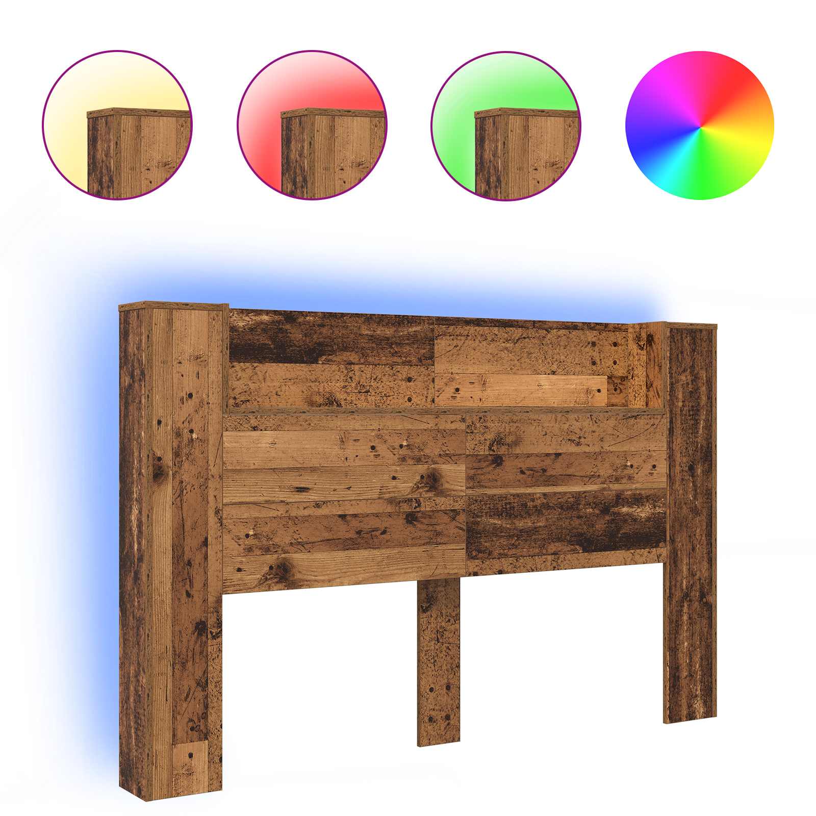 Tête de lit de rangement avec LED Bois ancien 160 cm