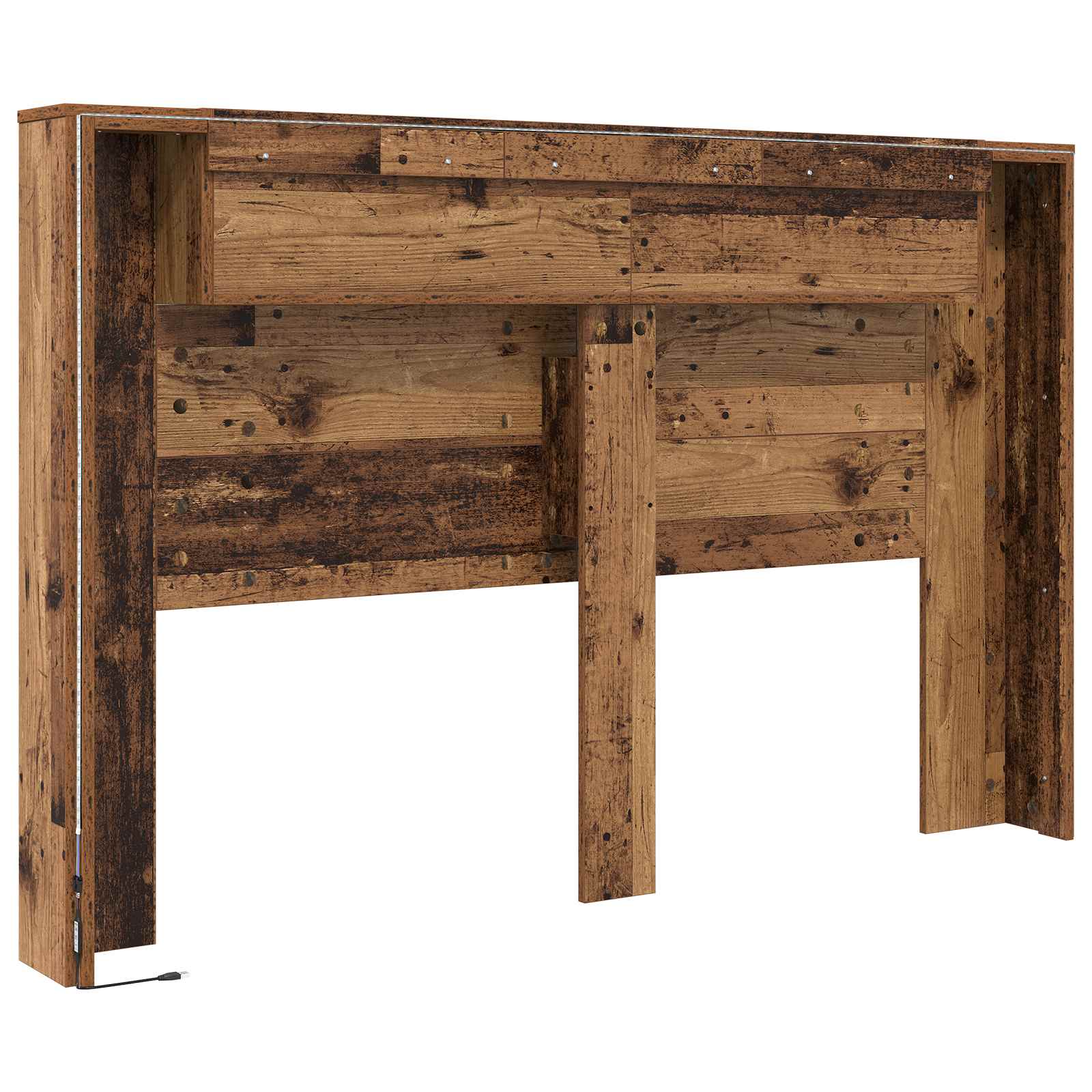 Tête de lit de rangement avec LED Bois ancien 160 cm