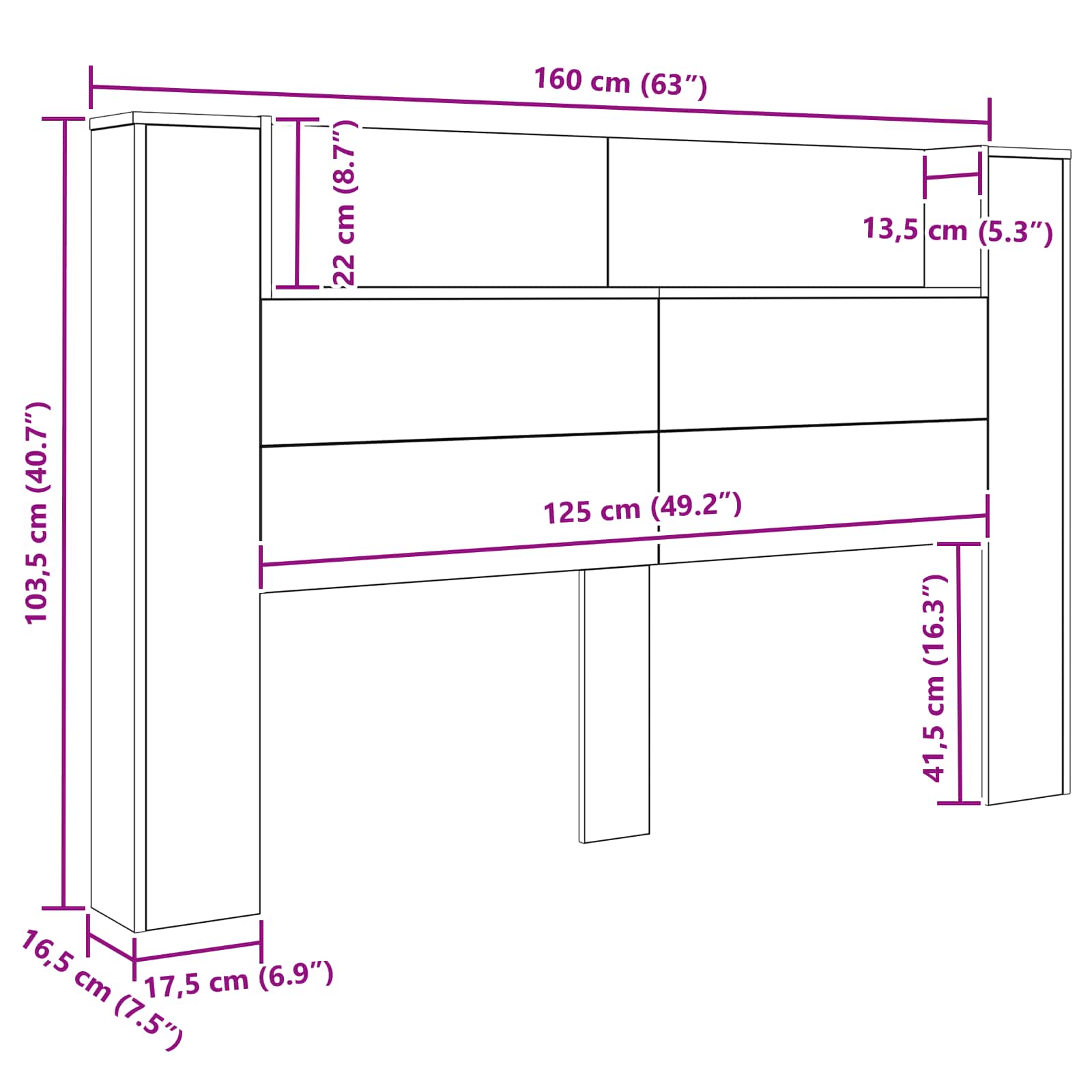 Tête de lit de rangement avec LED Bois ancien 160 cm
