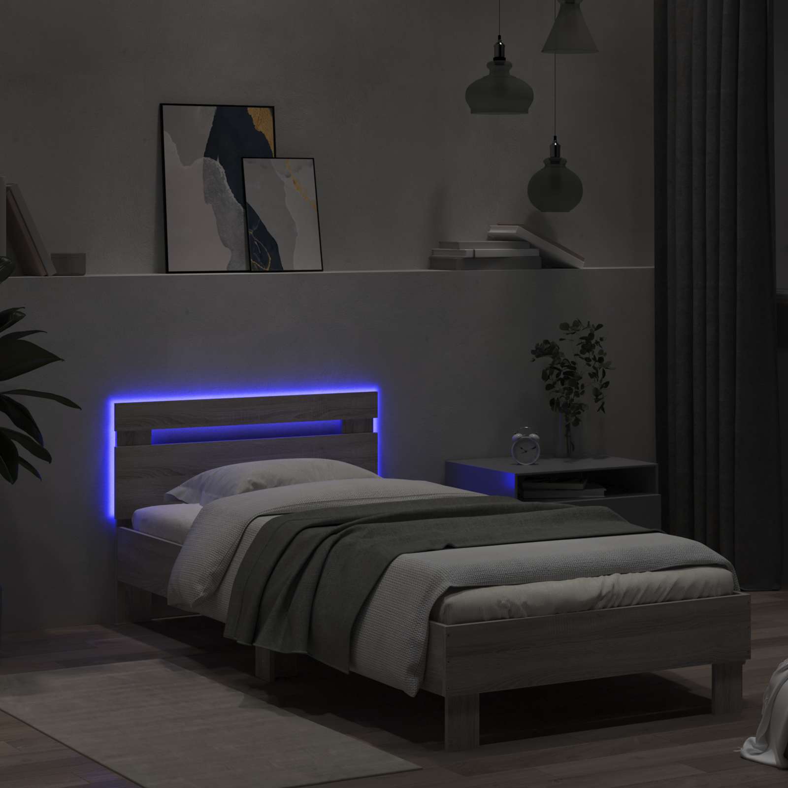 Cadre de lit avec LED Sonoma gris 80 x 200 cm Bois d'ingénierie - XIOS