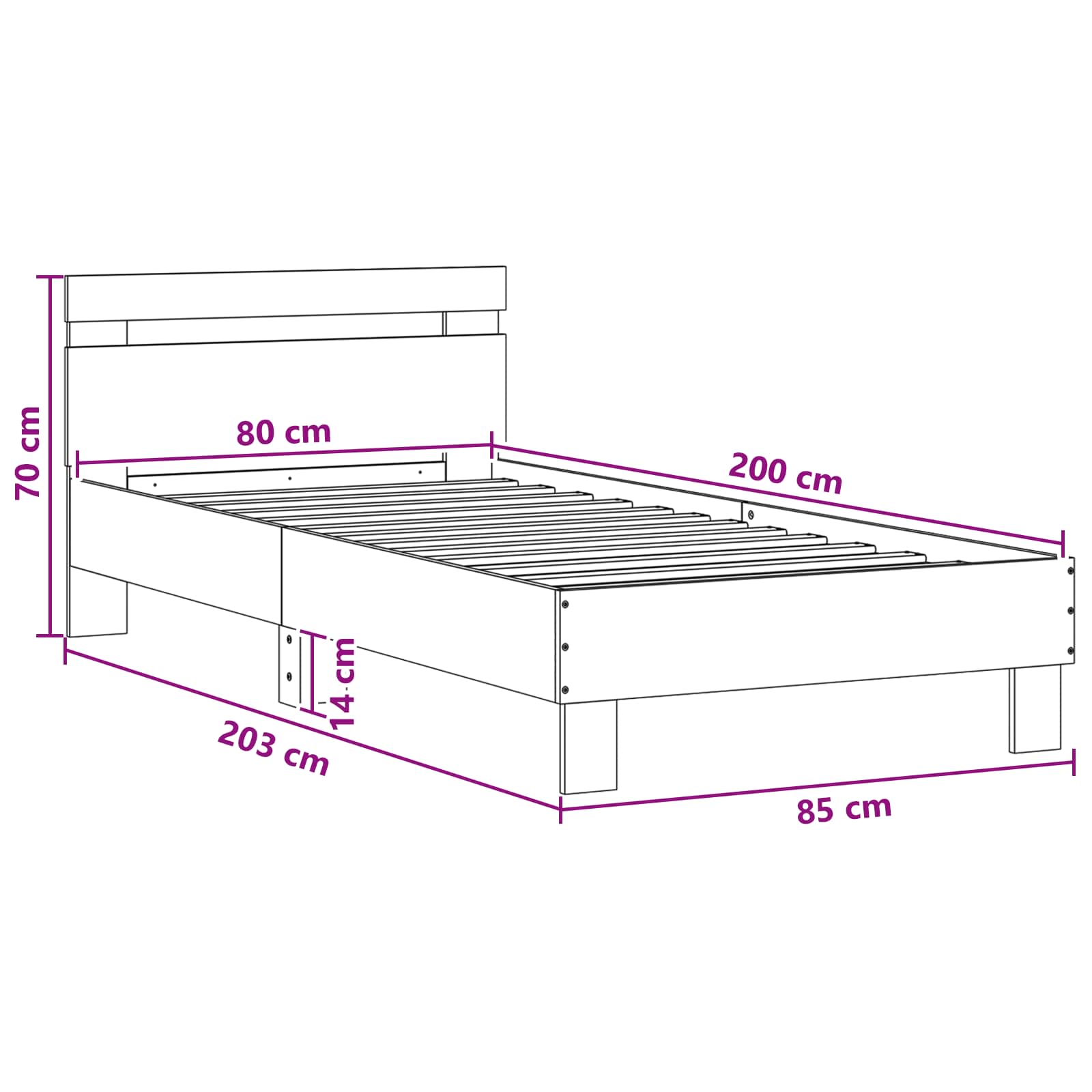 Cadre de lit avec LED Chêne noir 80 x 200 cm Bois d'ingénierie - XIOS