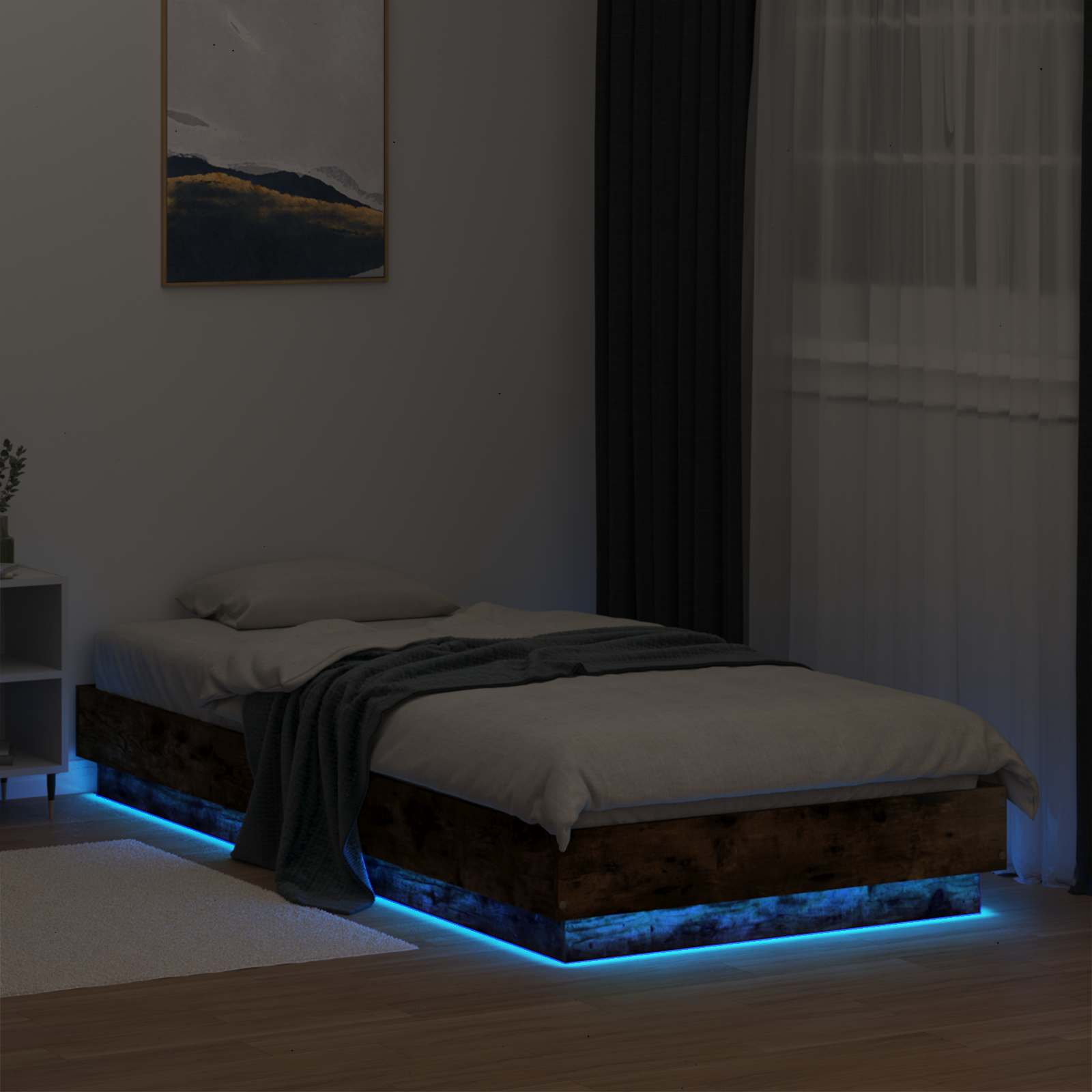 Cadre de lit avec LED Chêne fumé 80 x 200 cm Bois d'ingénierie