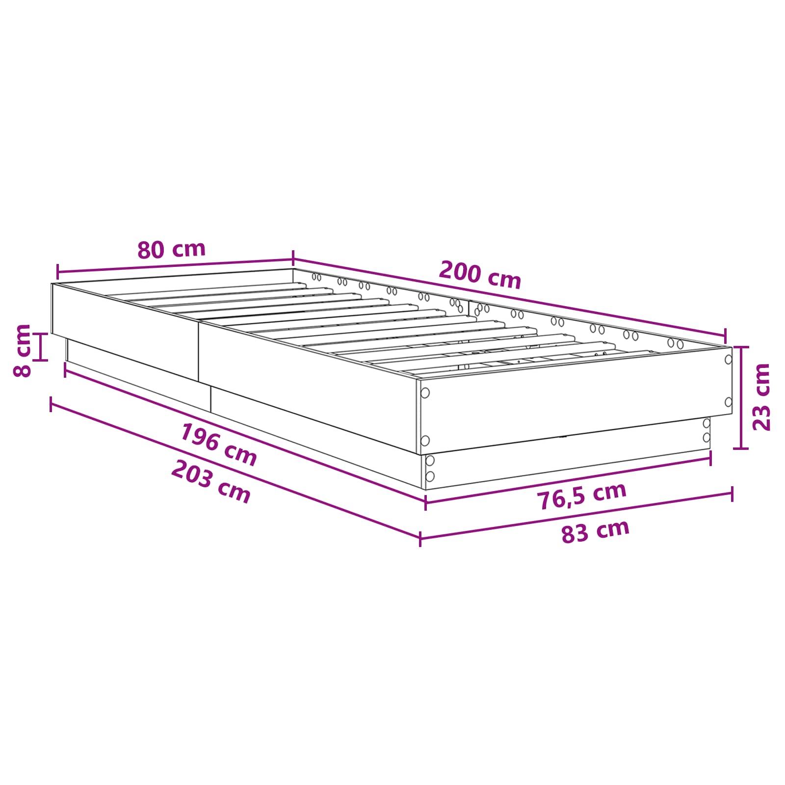 Cadre de lit avec LED Sonoma gris 80 x 200 cm Bois d'ingénierie