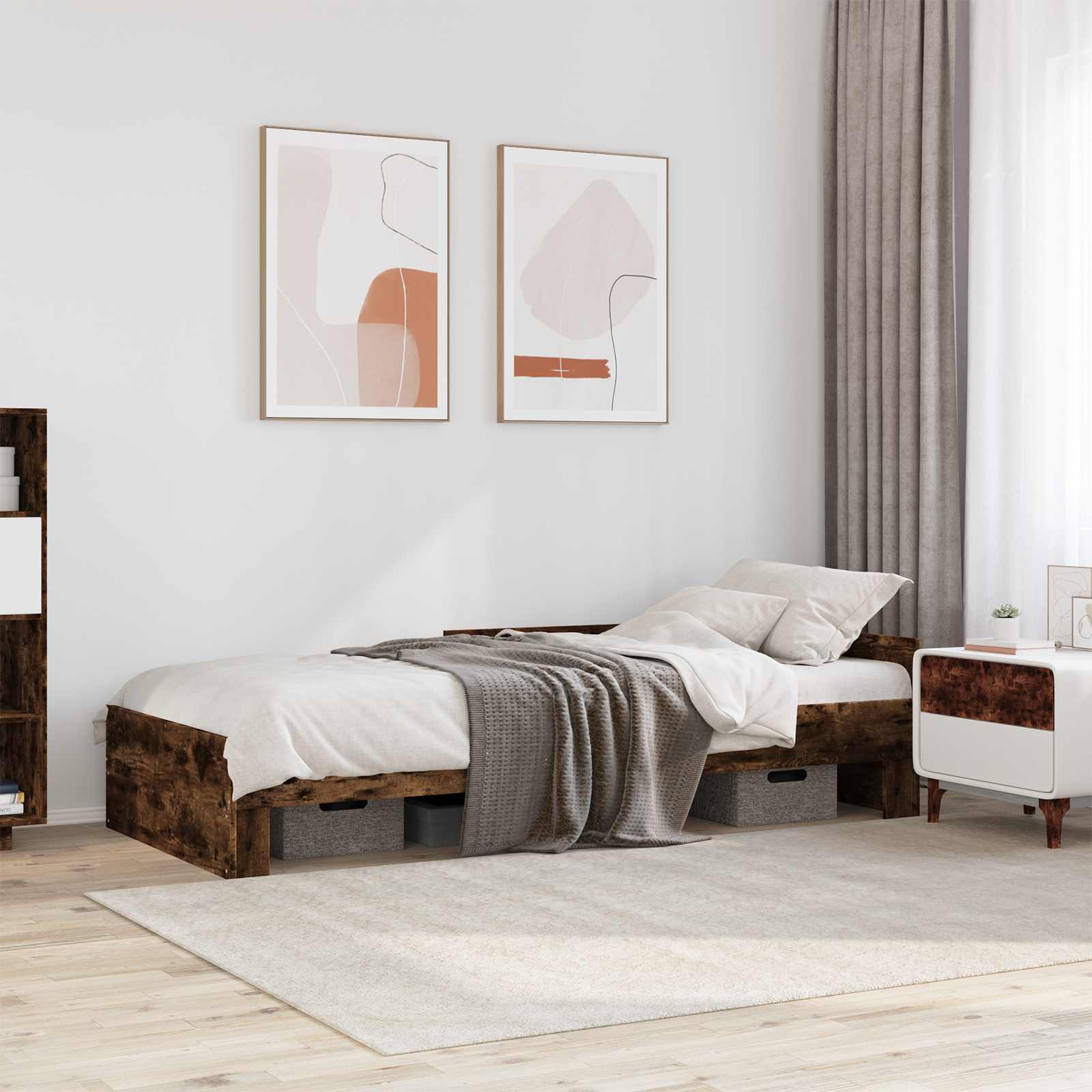 Cadre de lit avec tête de lit Chêne fumé 80 x 200 cm