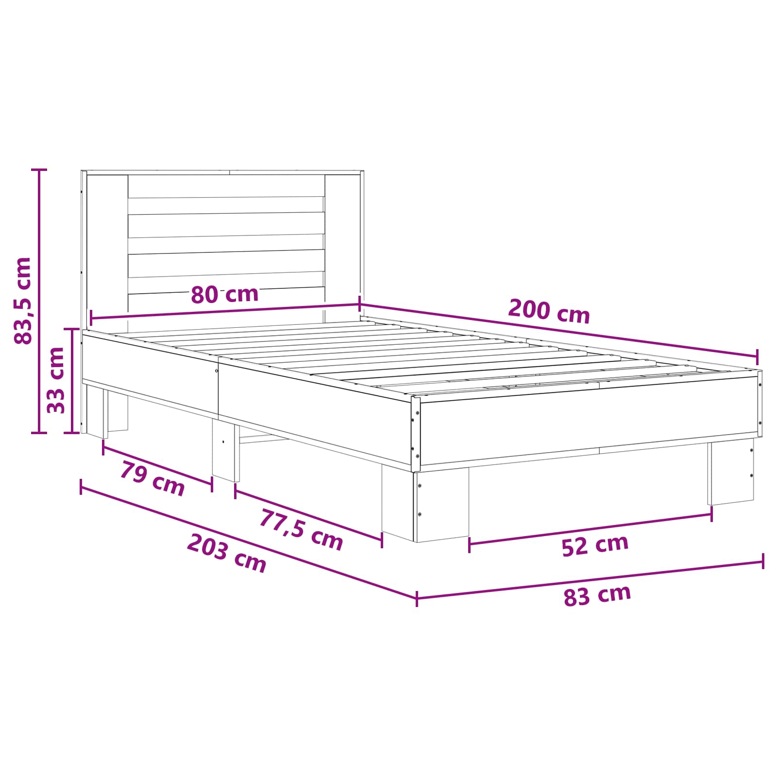 Cadre de lit avec tête de lit Chêne Sonoma 80 x 200 cm - XIOS