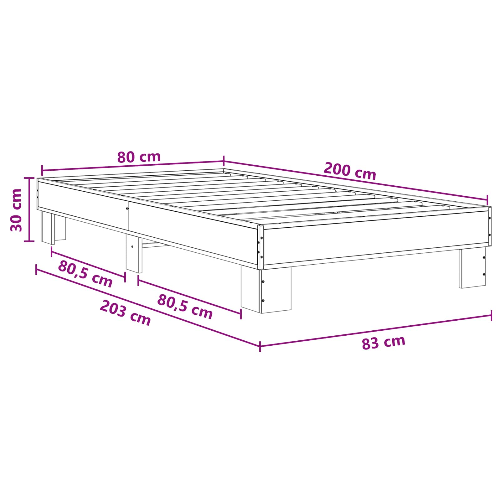 Cadre de lit Chêne Sonoma 80 x 200 cm Bois d'ingénierie - XIOS