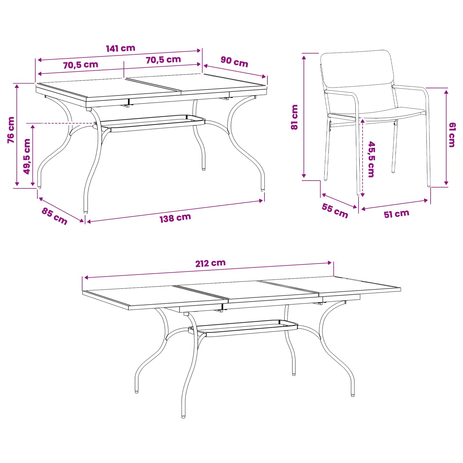 Ensemble de salle à manger pour jardin 7 pcs Anthracite Acier - XIOS