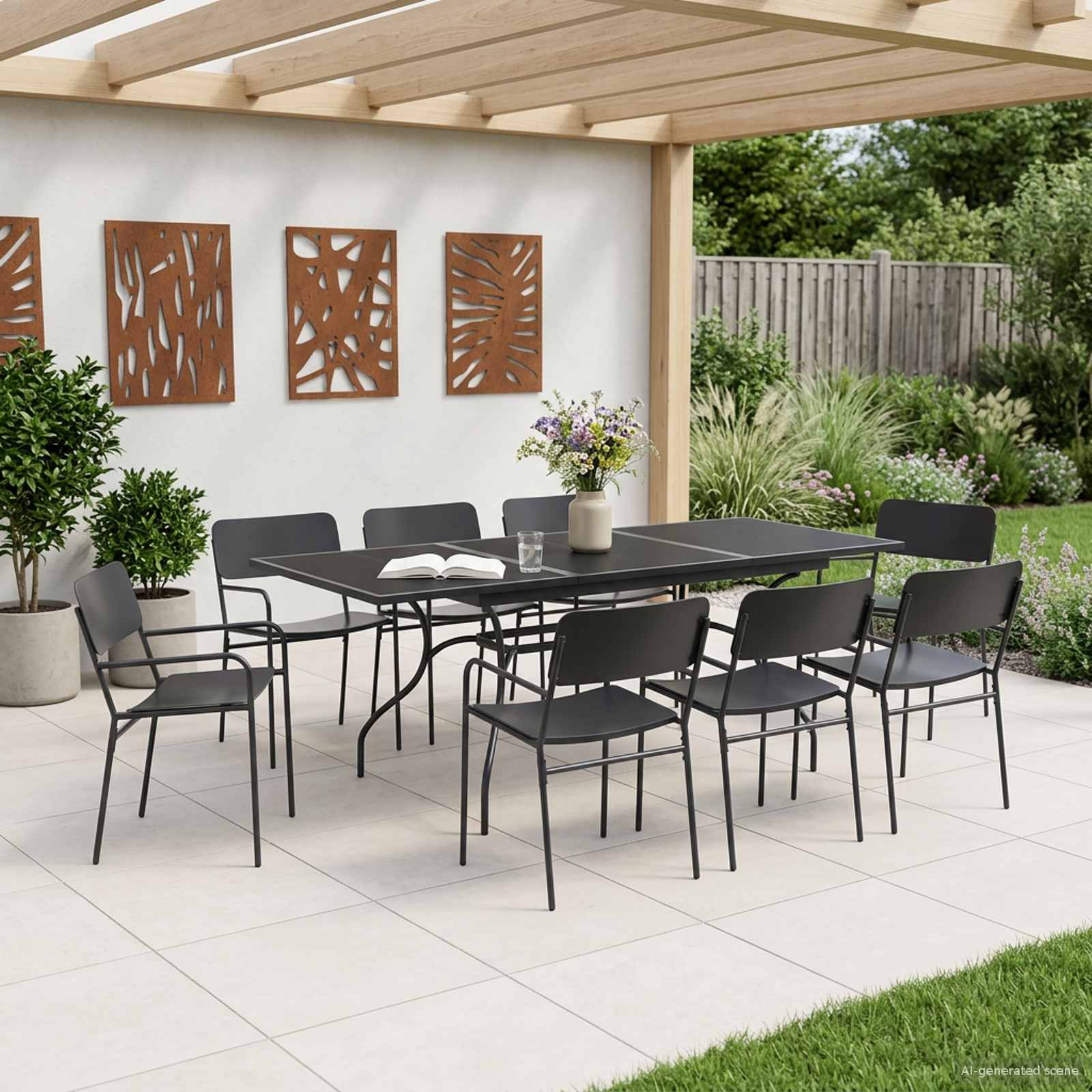 Ensemble de salle à manger pour jardin 9 pcs Anthracite Acier - XIOS