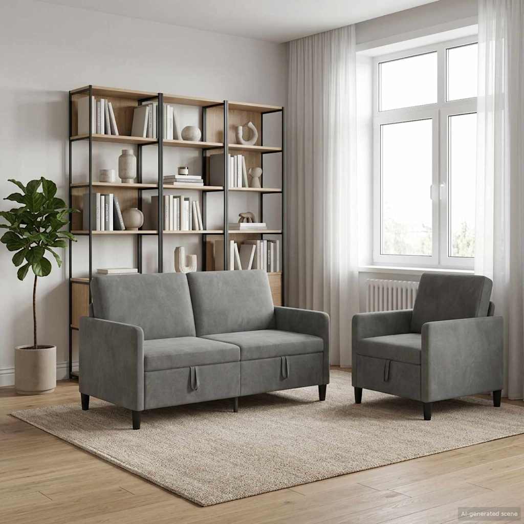 Canapé avec rangement 2 pc Gris foncé Polyester