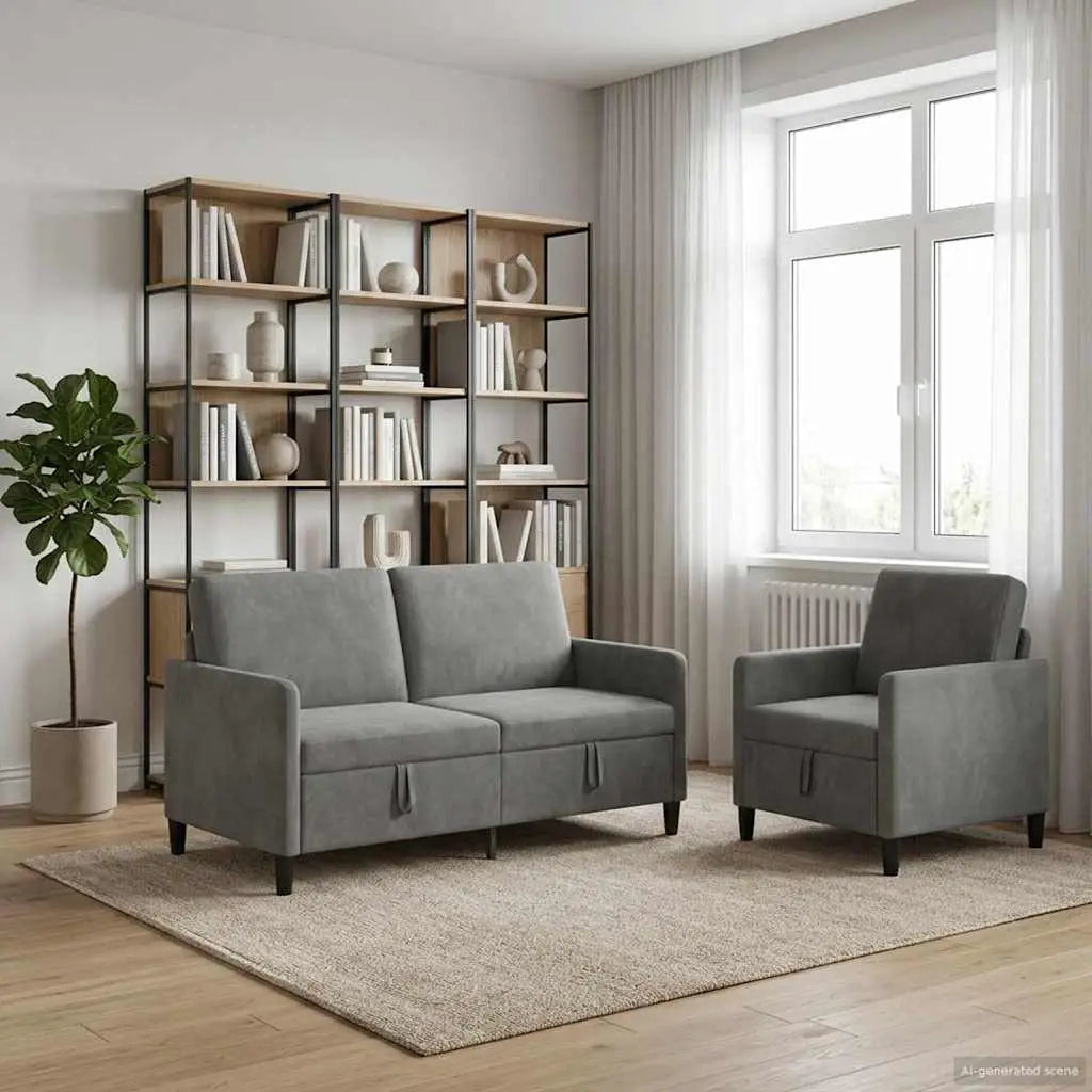 Canapé avec rangement 2 pc Gris foncé Polyester - XIOS
