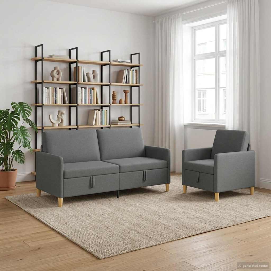 Canapé avec rangement 2 pcs Gris foncé Polyester - XIOS