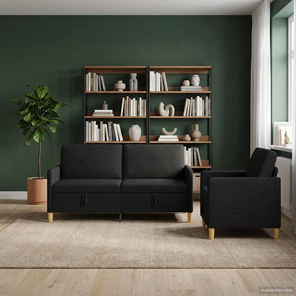 Canapé avec rangement 2 pc Noir Polyester
