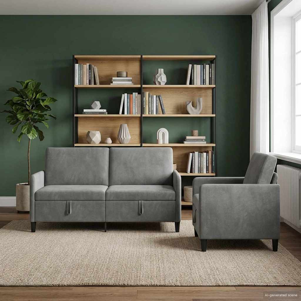 Canapé avec rangement 2 pc Gris foncé Polyester