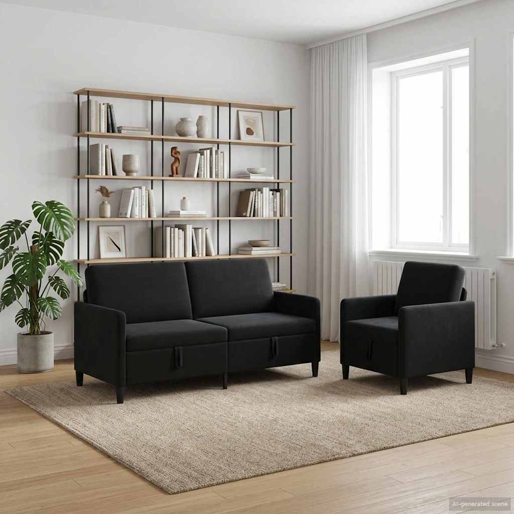 Canapé avec rangement 2 pc Noir Polyester