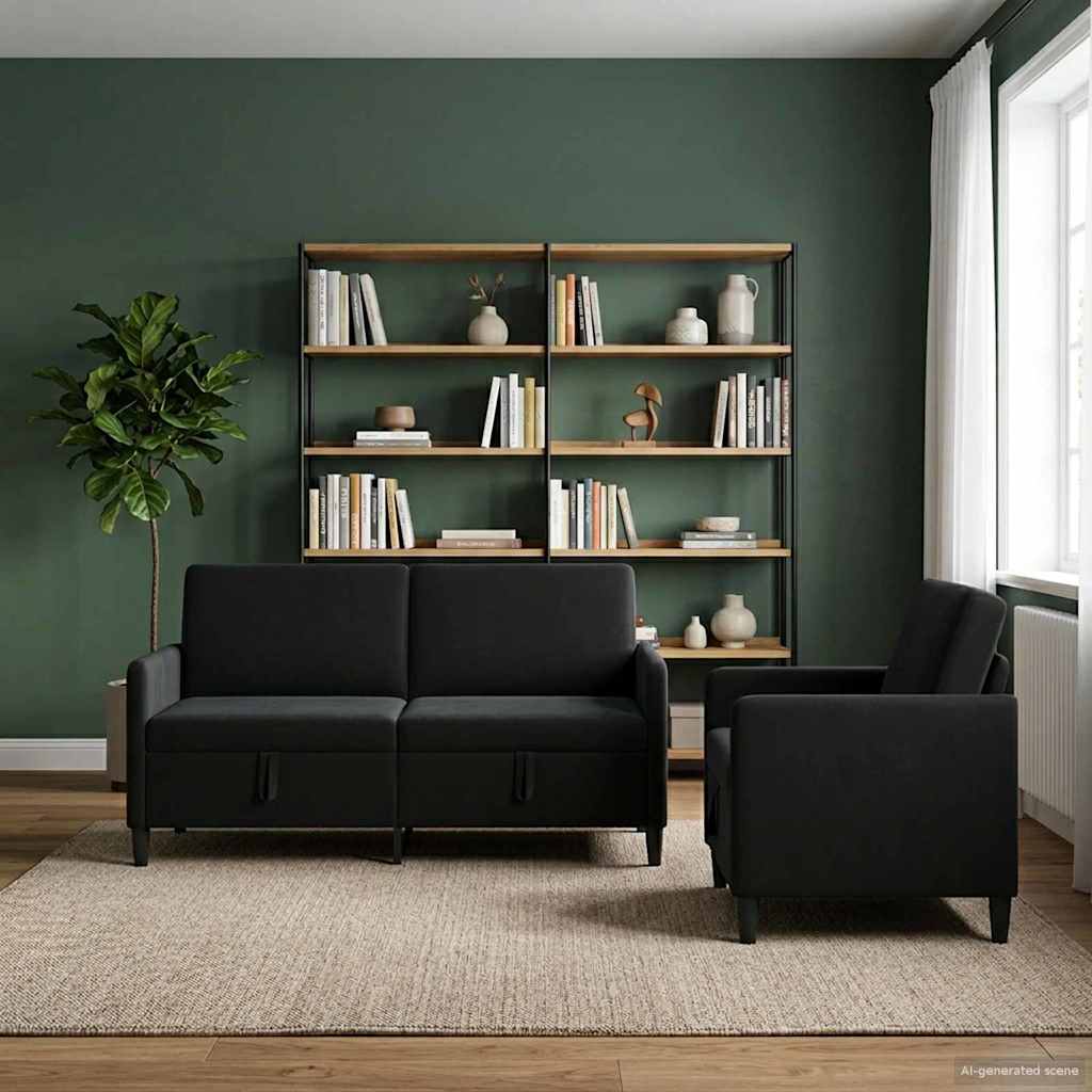 Canapé avec rangement 2 pc Noir Polyester