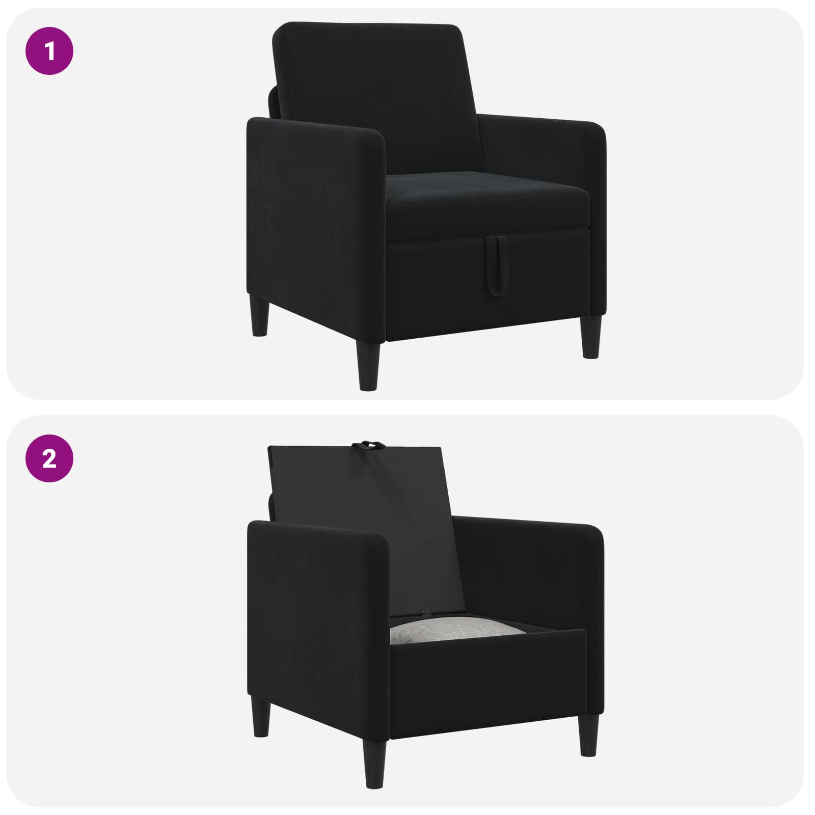 Sofa avec rangement Noir 72 x 78 x 87 cm Polyester