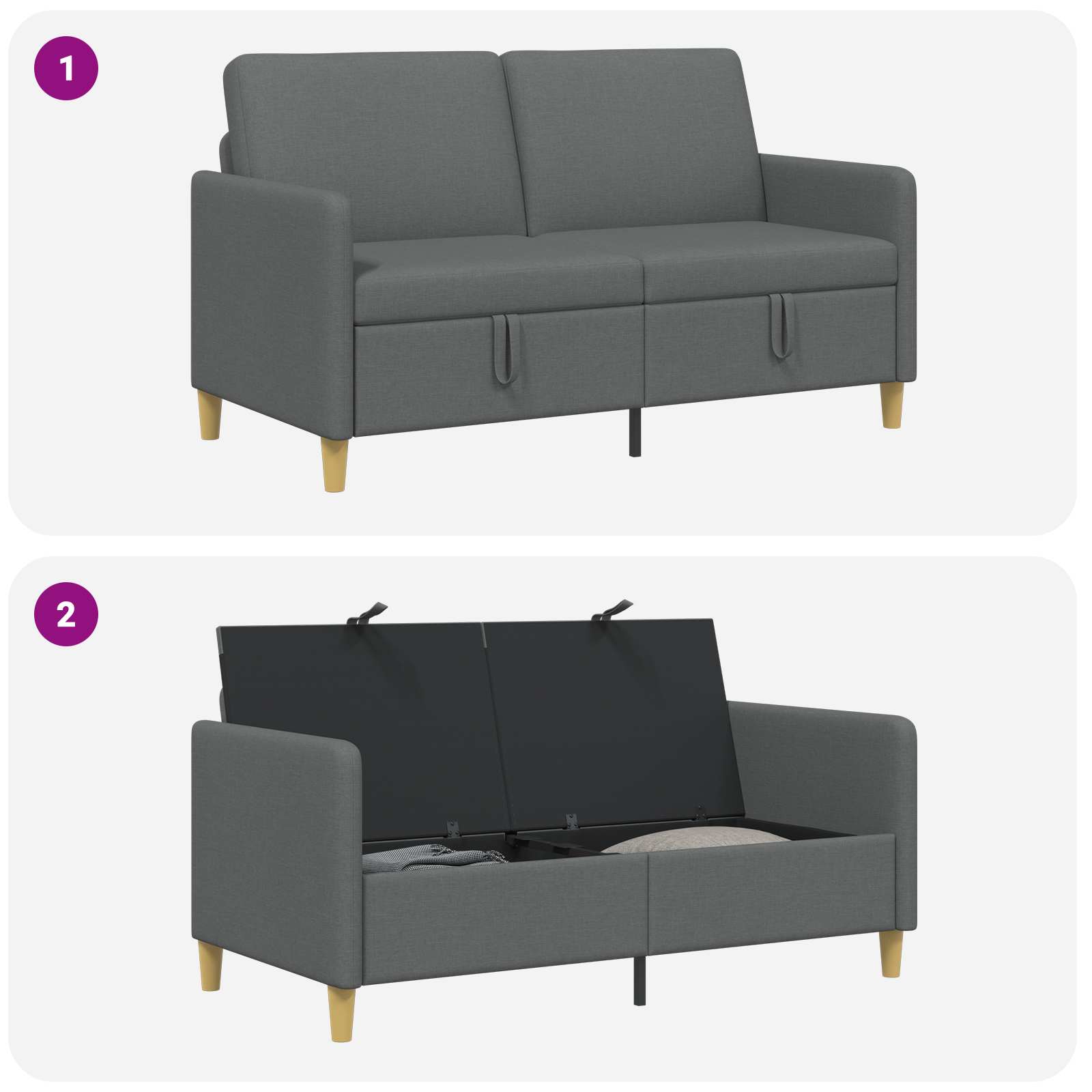 Sofa avec rangement Gris foncé 152 x 78 x 87 cm Polyester - XIOS