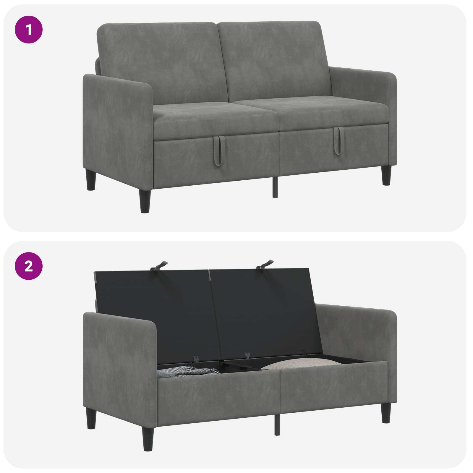 Sofa avec rangement Gris foncé 152 x 78 x 87 cm Polyester