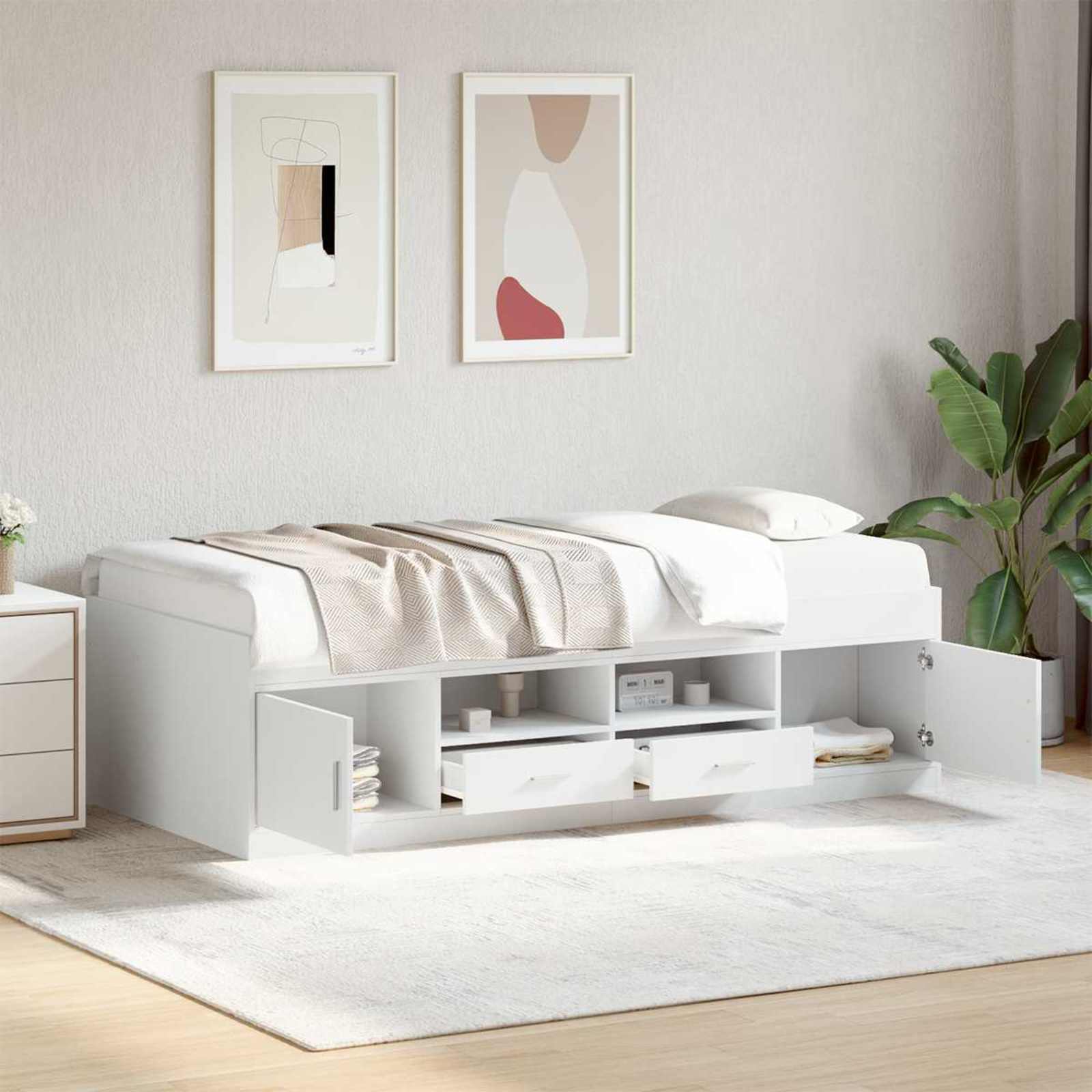Cadre de lit avec rangement Blanc 80 x 200 cm Bois d'ingénierie