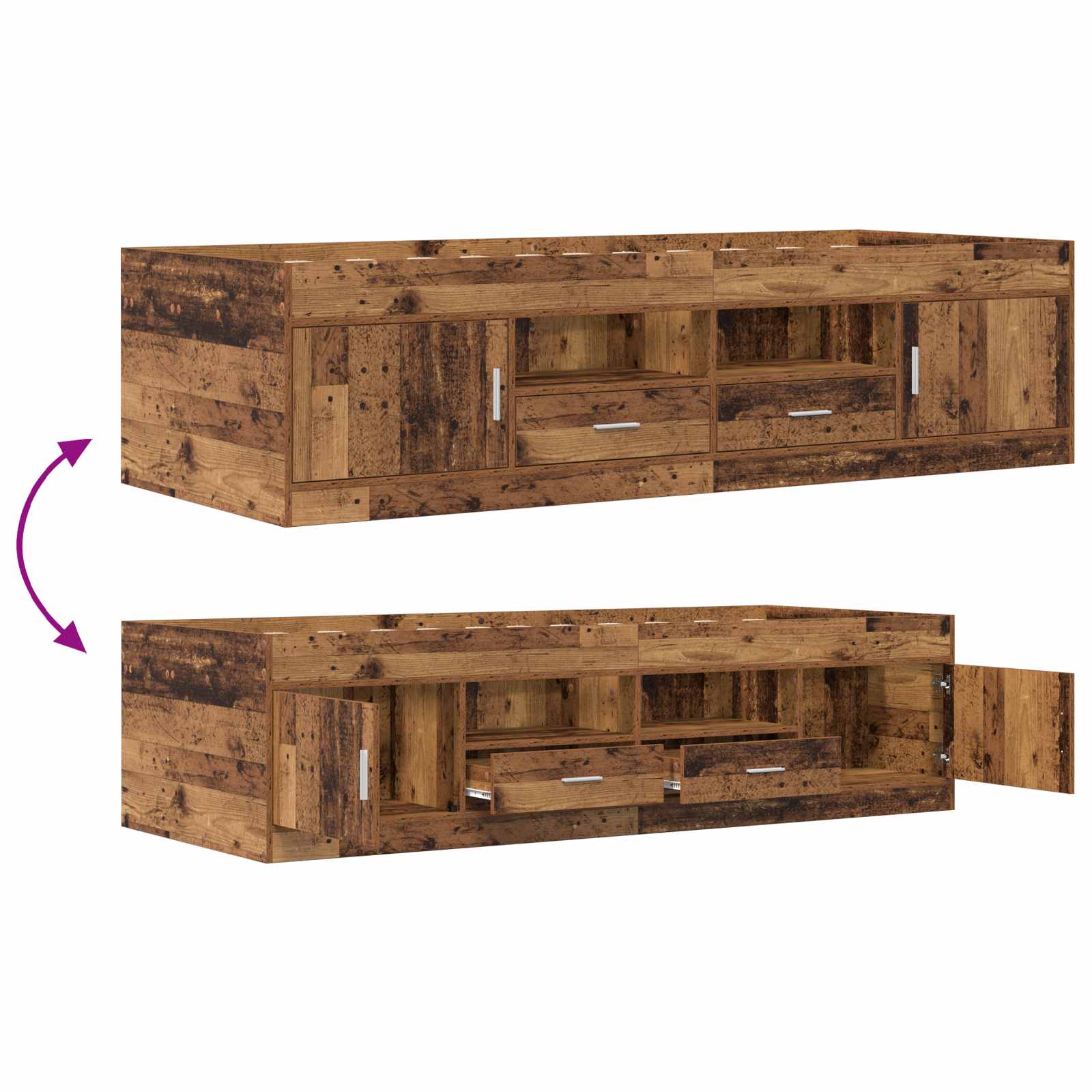 Cadre de lit avec rangement avec tiroir Bois ancien 80 x 200 cm