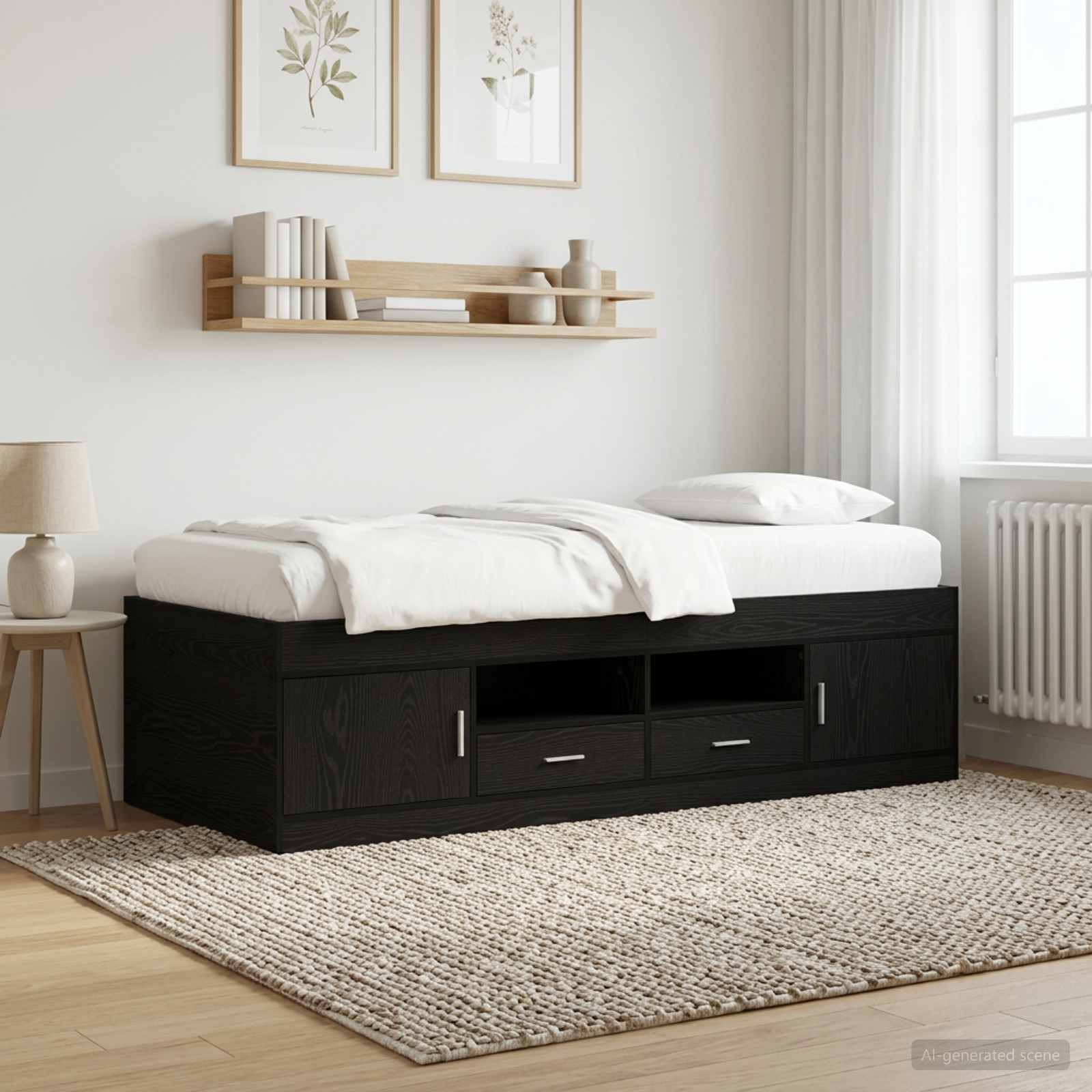 Cadre de lit avec rangement avec tiroir Chêne noir 80 x 200 cm - XIOS