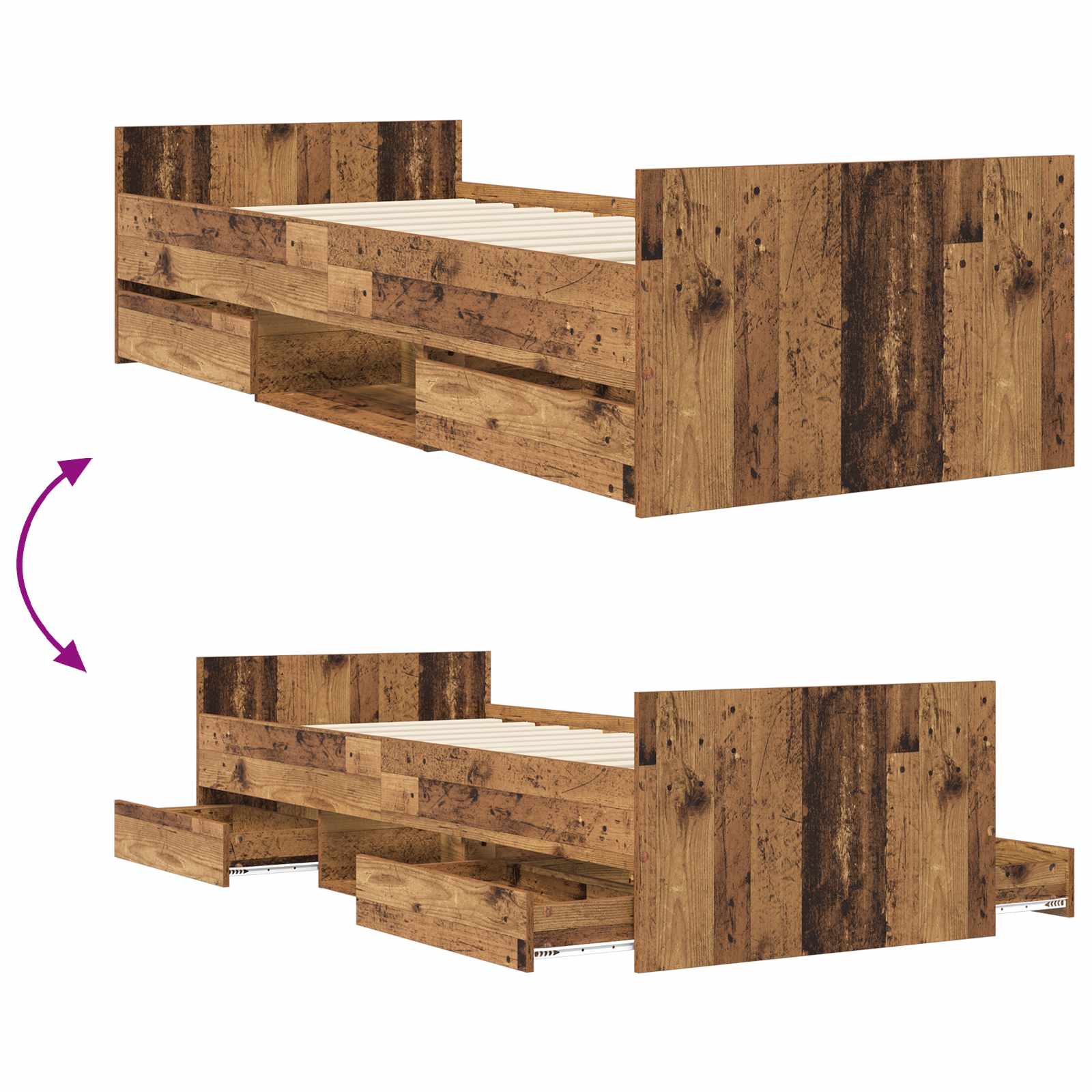 Cadre de lit avec rangement Bois ancien 80 x 200 cm