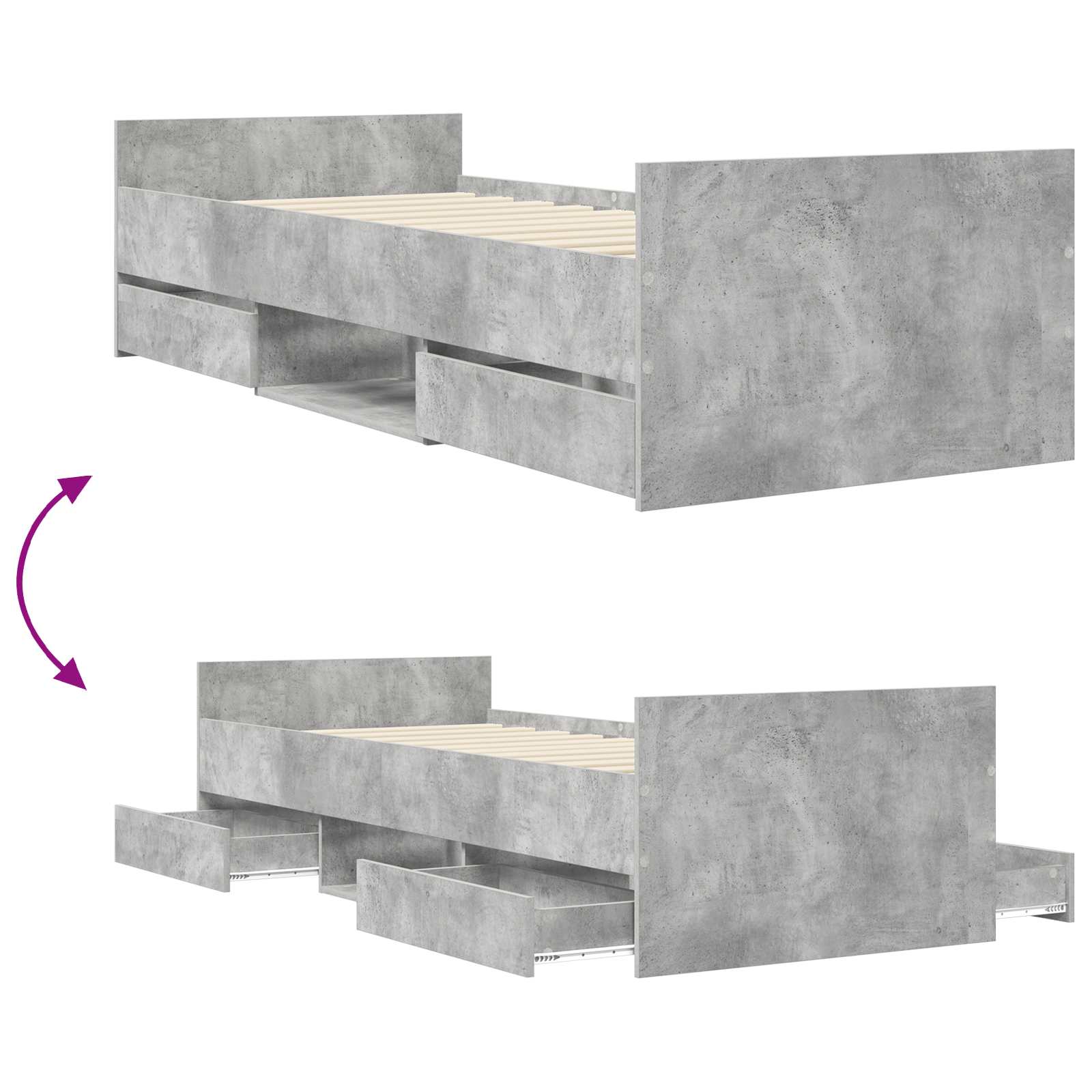 Cadre de lit avec rangement Gris béton 80 x 200 cm