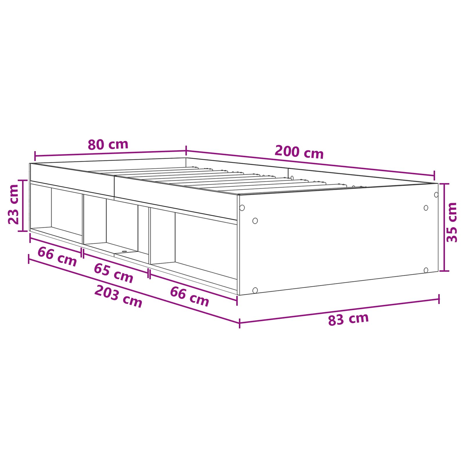 Cadre de lit avec rangement Blanc 80 x 200 cm Bois d'ingénierie
