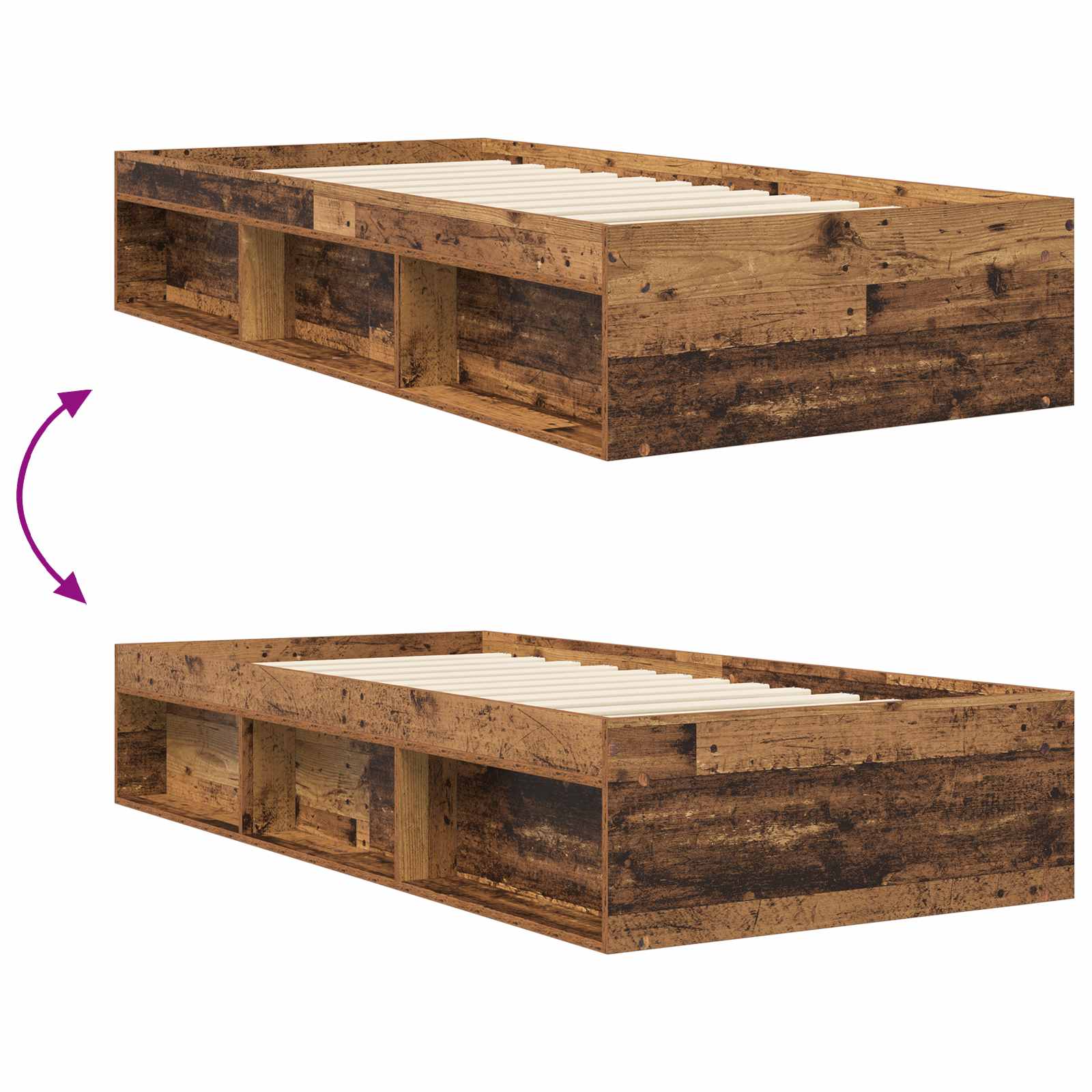 Cadre de lit avec rangement Bois ancien 80 x 200 cm