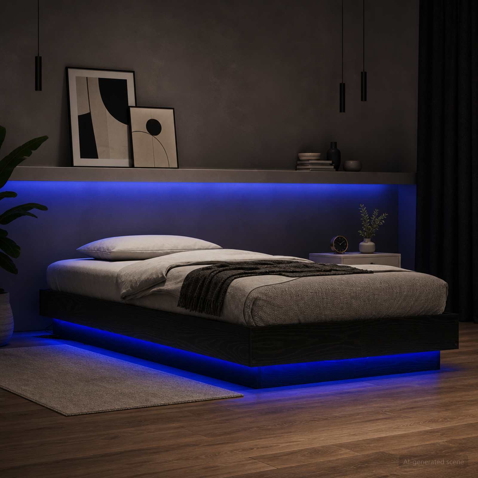 Cadre de lit avec LED Chêne noir 80 x 200 cm Bois d'ingénierie - XIOS