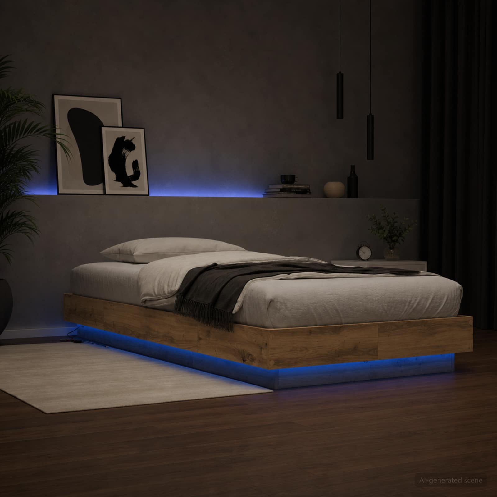 Cadre de lit avec LED Chêne artisanal 80 x 200 cm - XIOS