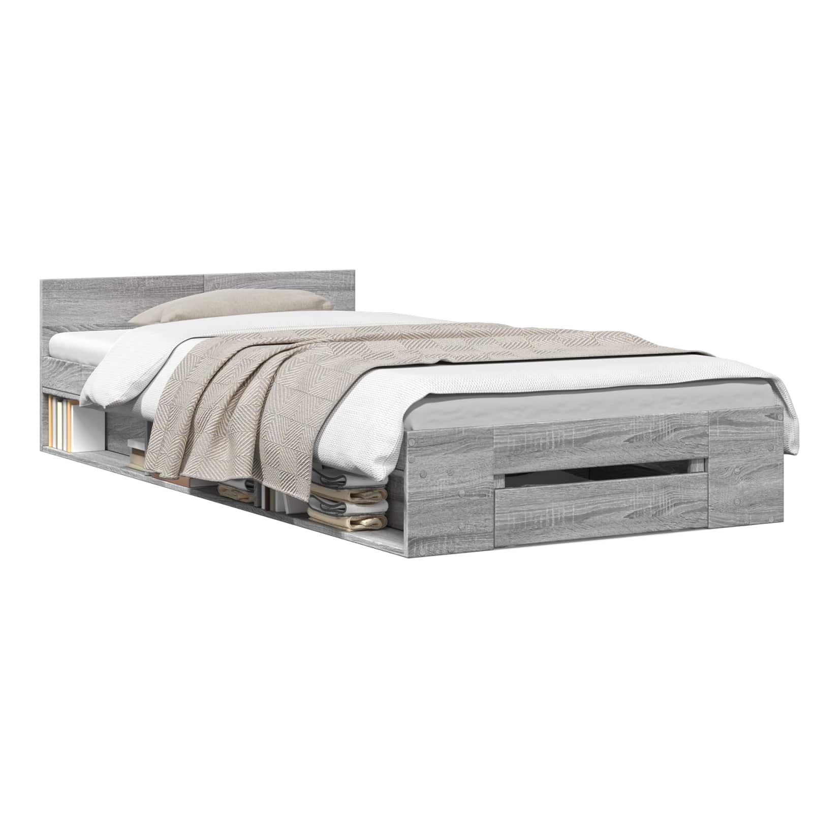 Cadre de lit avec rangement avec tiroir Sonoma gris 80 x 200 cm