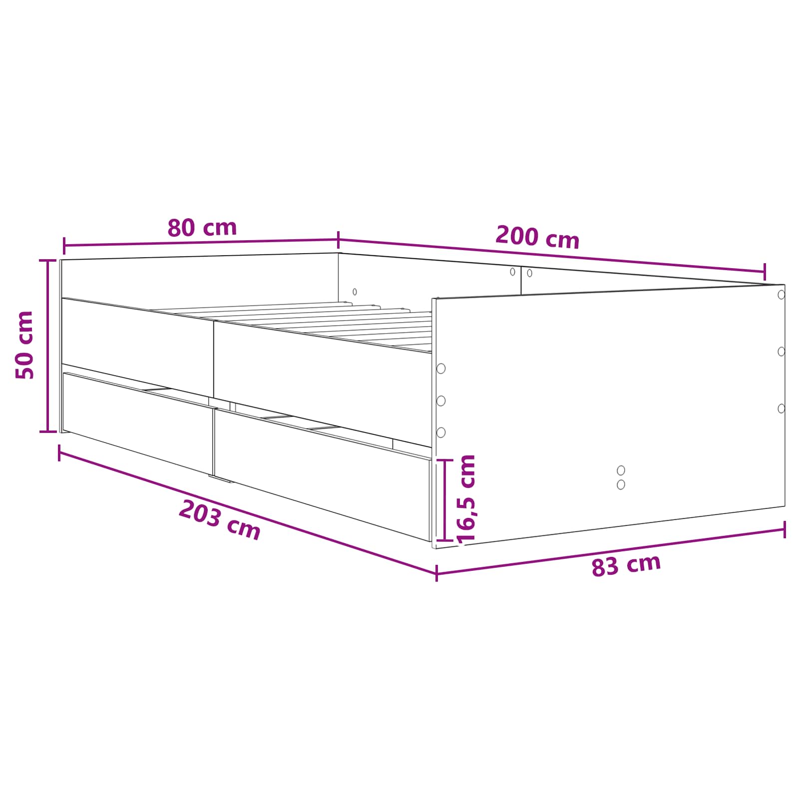 Cadre de lit avec rangement Chêne noir 80 x 200 cm