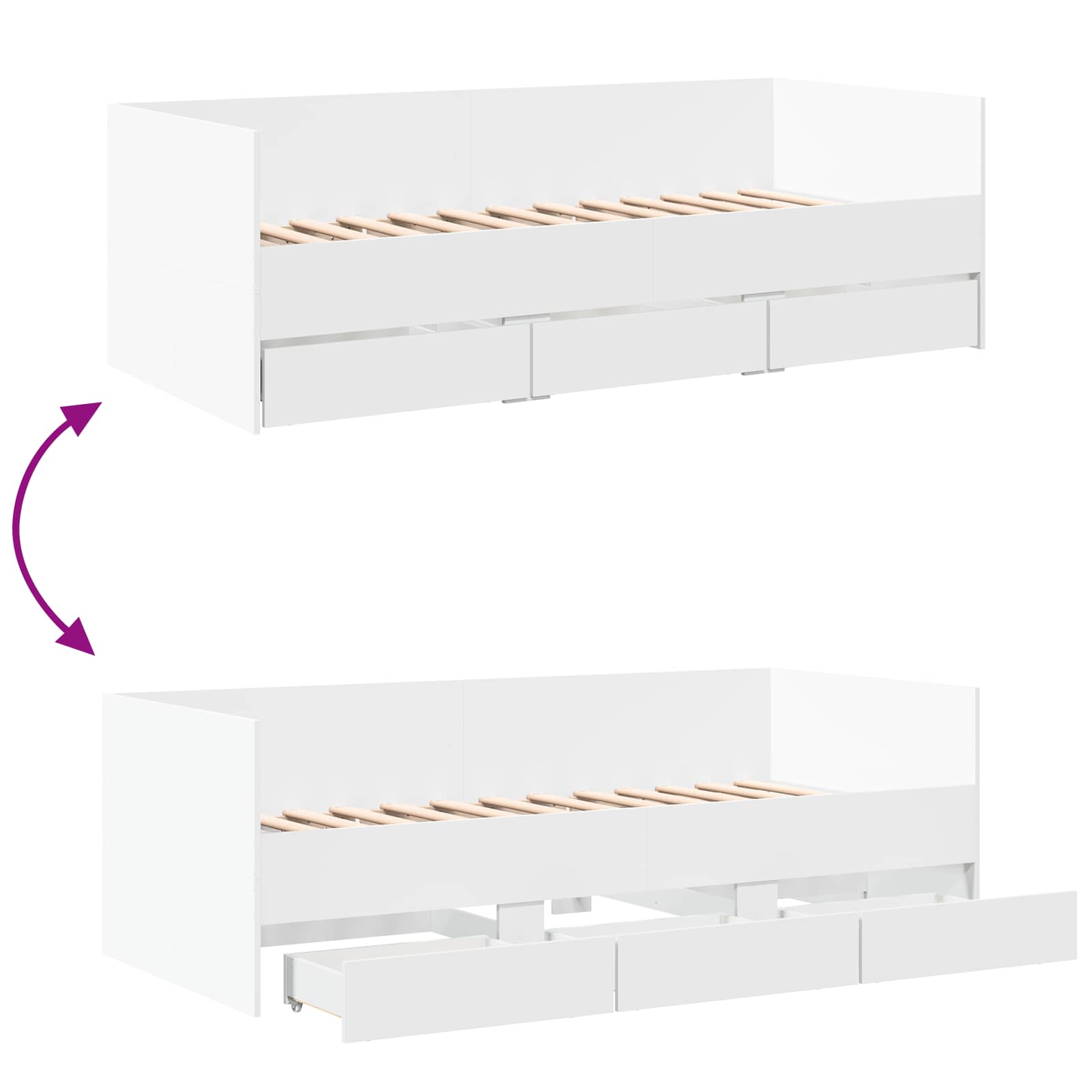 Lit d'appoint avec tiroir avec stockage Blanc Bois d'ingénierie
