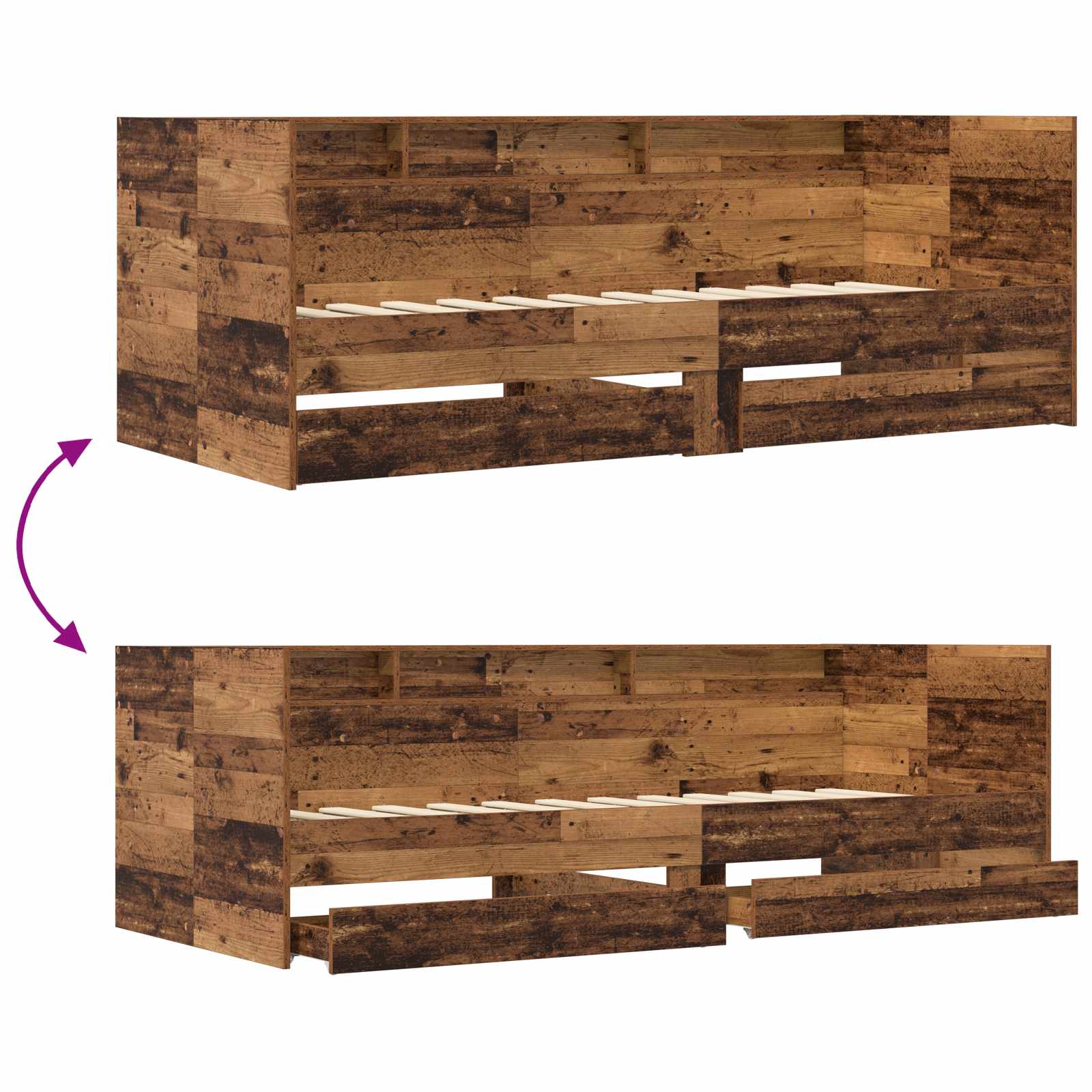 Lit d'appoint avec tiroir Bois ancien Bois d'ingénierie