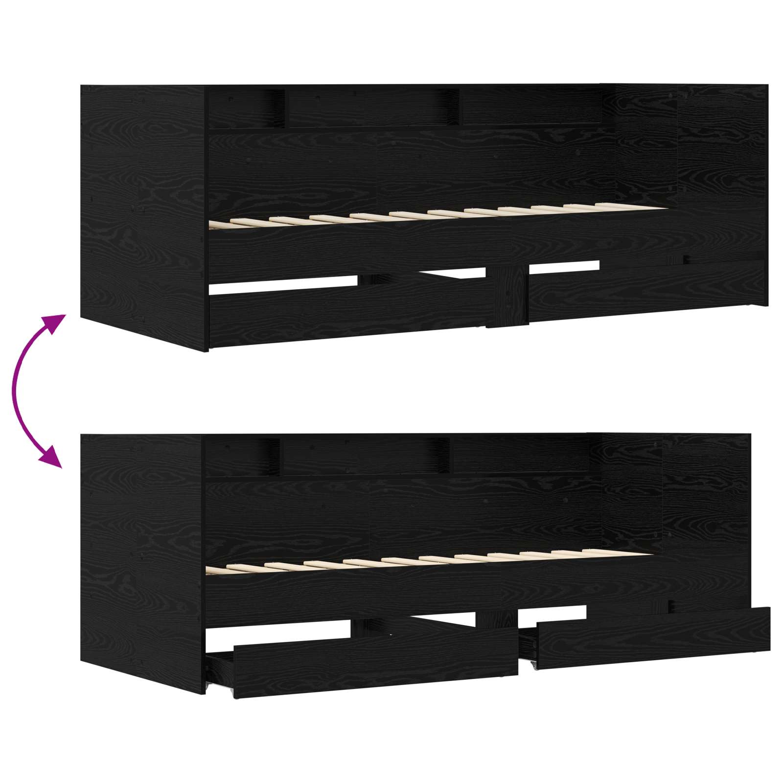 Lit d'appoint avec tiroir Chêne noir Bois d'ingénierie