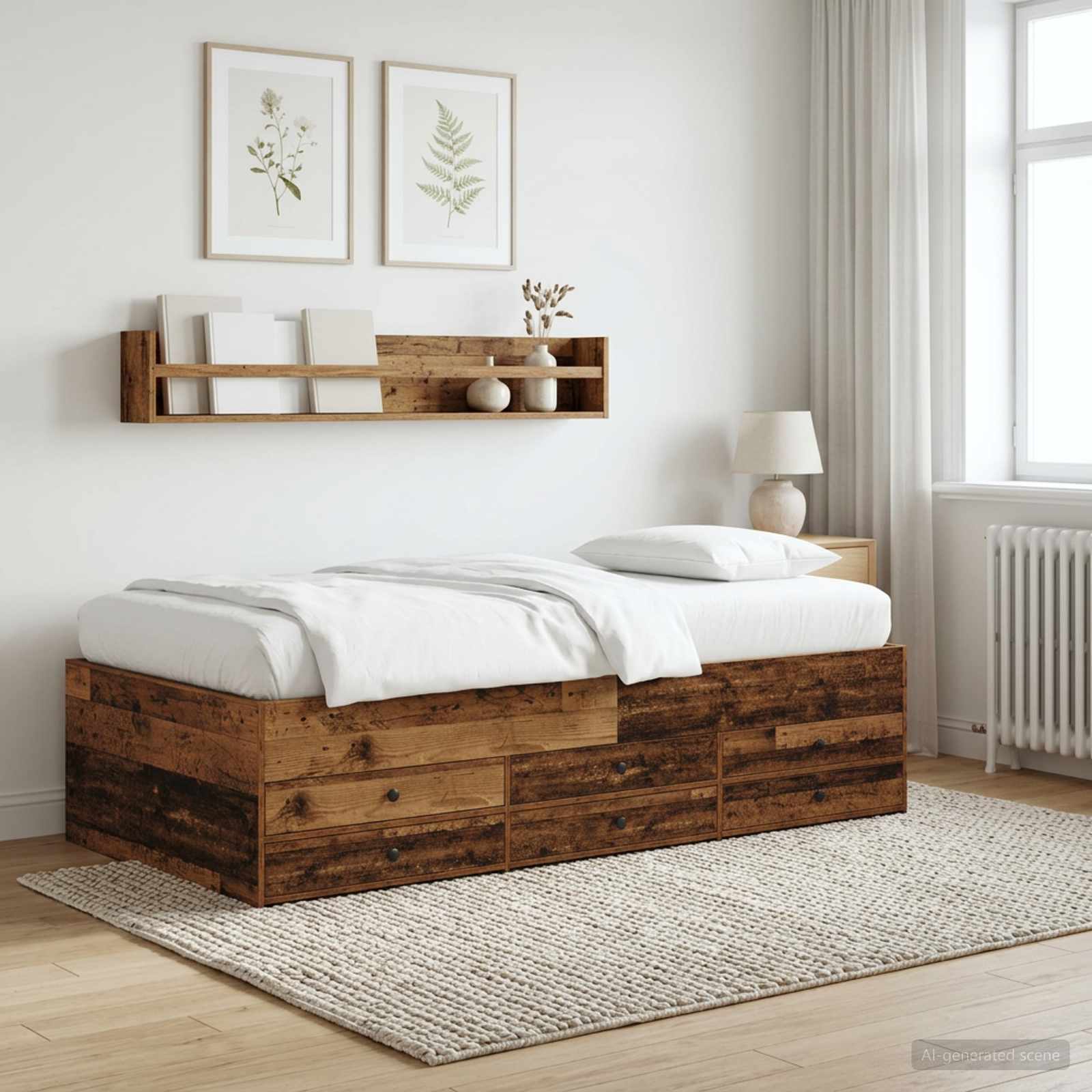 Cadre de lit avec rangement avec tiroir Bois ancien 80 x 200 cm - XIOS