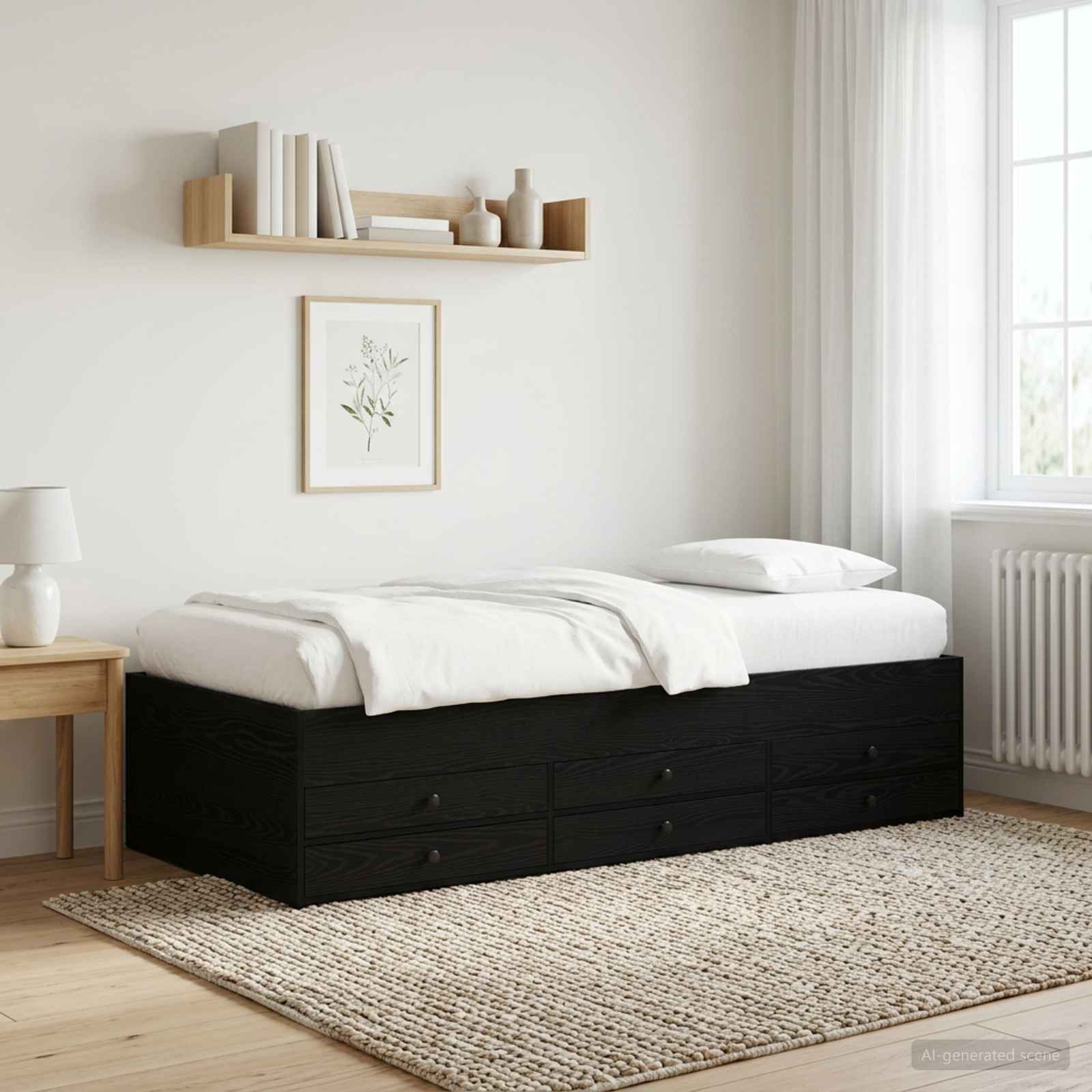 Cadre de lit avec rangement avec tiroir Chêne noir 80 x 200 cm - XIOS