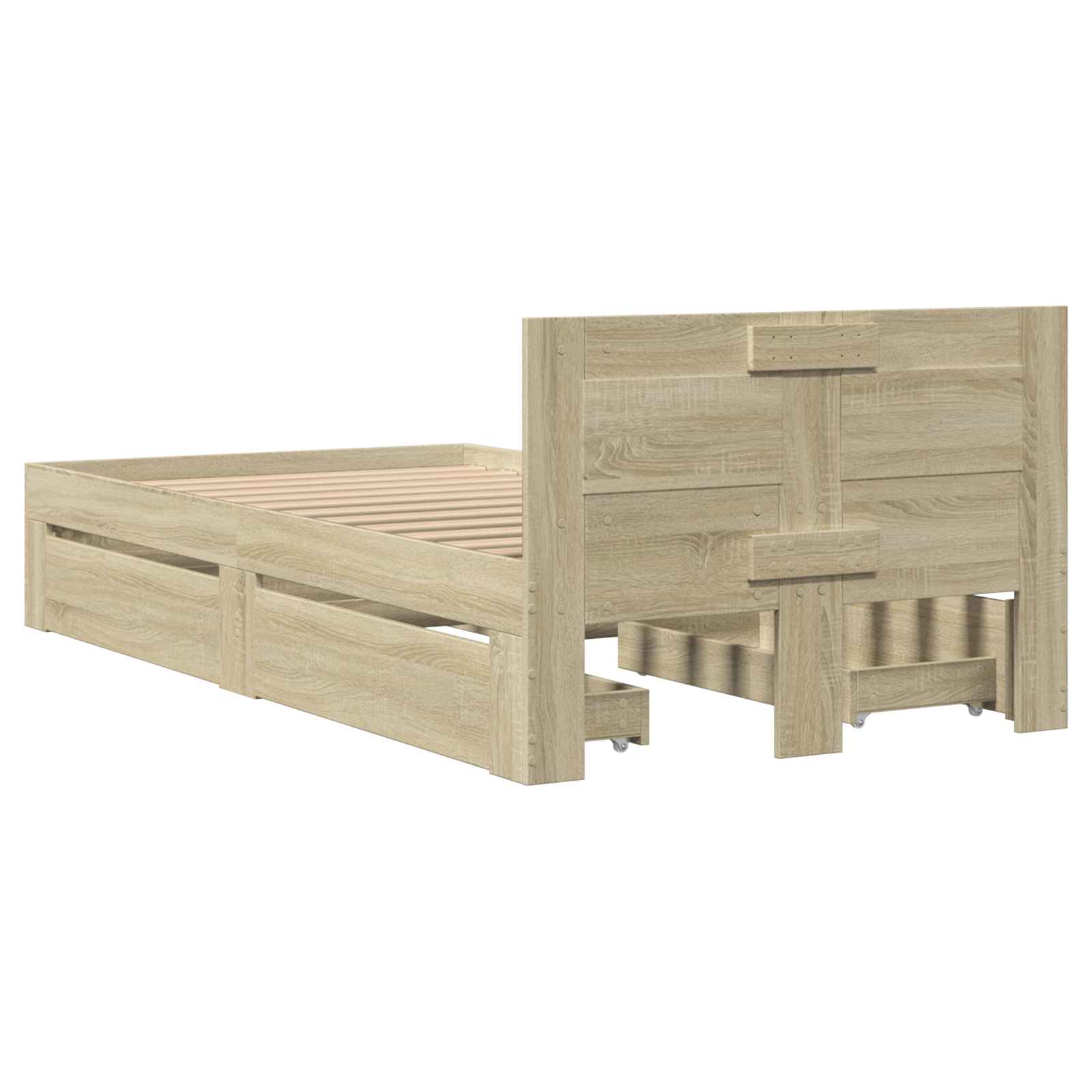 Cadre de lit avec tiroir 2 pc Chêne Sonoma Bois d'ingénierie