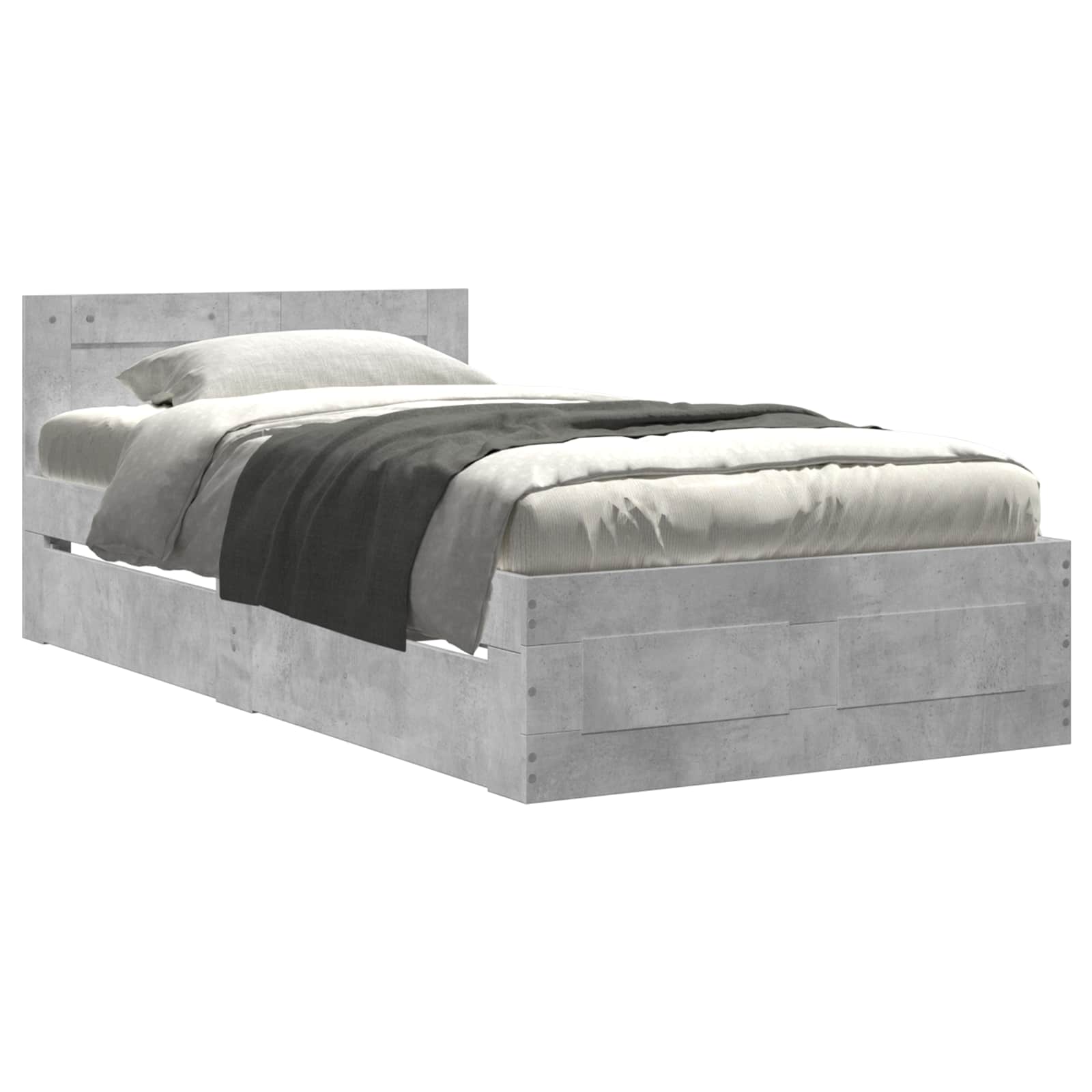 Cadre de lit avec tiroir 2 pc Gris béton Bois d'ingénierie