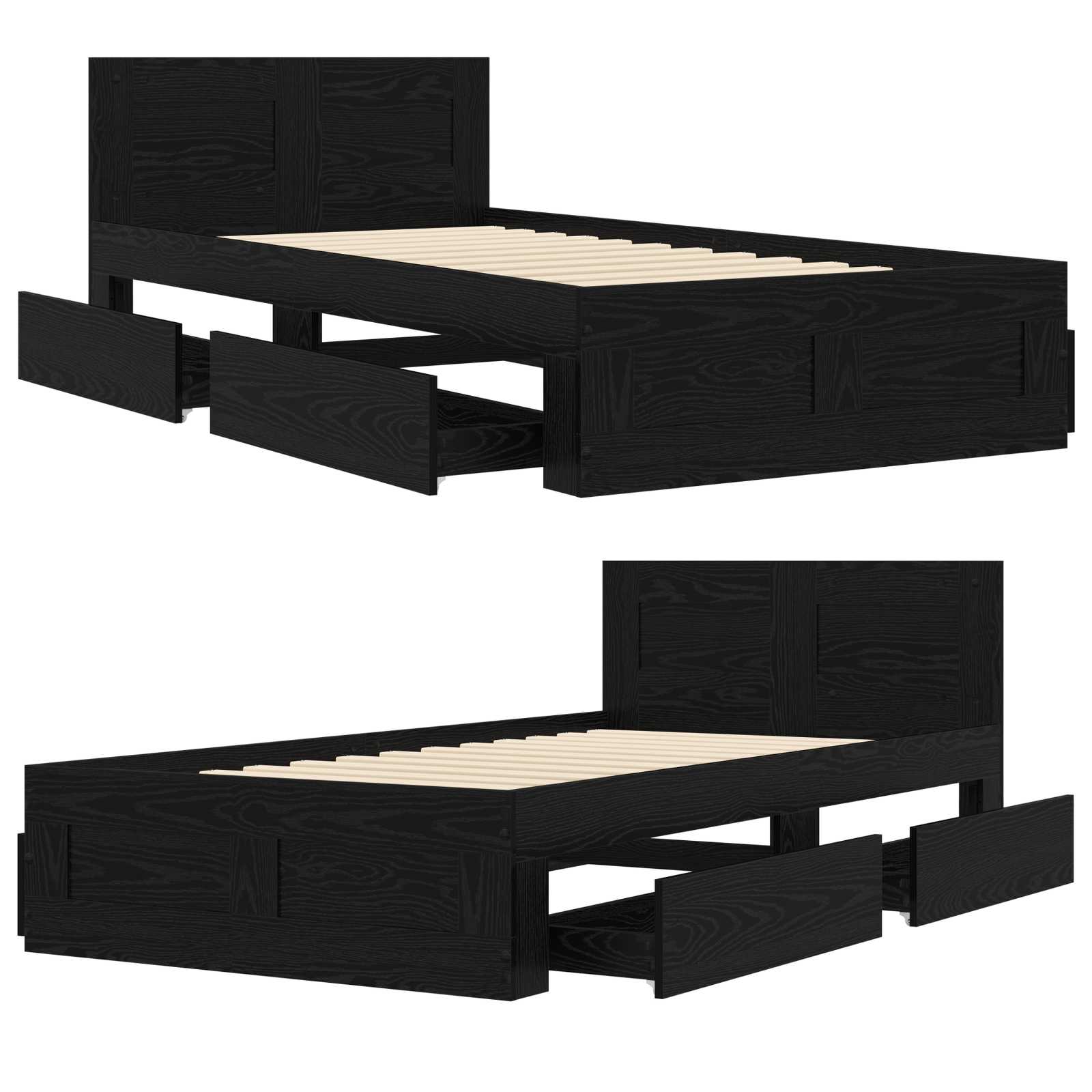 Cadre de lit avec tiroir 2 pc Chêne noir Bois d'ingénierie