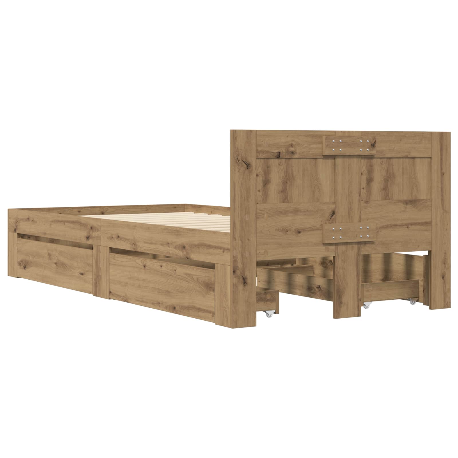 Cadre de lit avec tiroir 2 pc Chêne artisanal Bois d'ingénierie