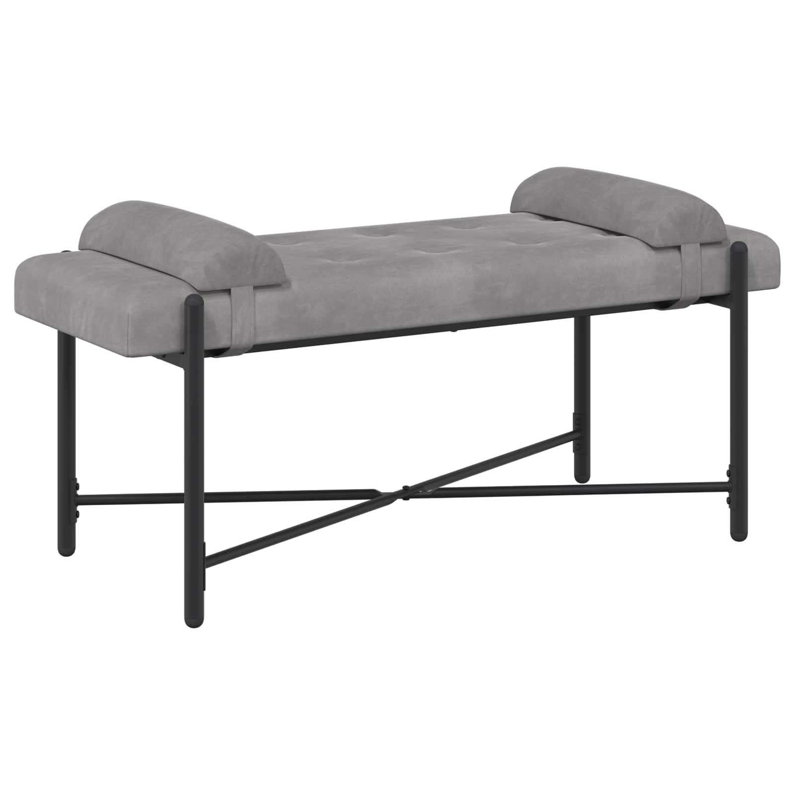 Banc capitonné à boutons avec coussins Gris clair Velours - XIOS