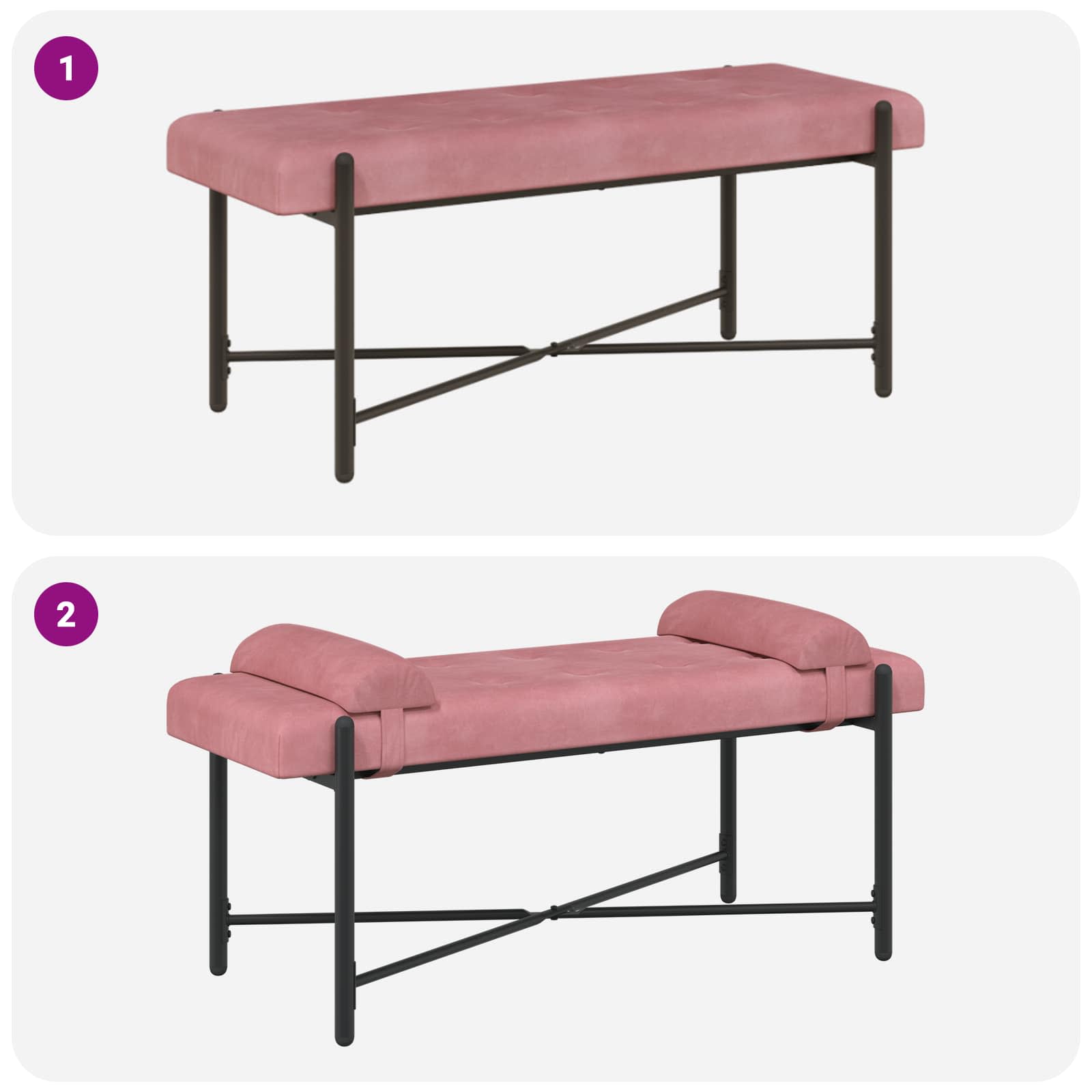 Banc capitonné à boutons avec coussins Rose 110 x 40 x 46 cm - XIOS