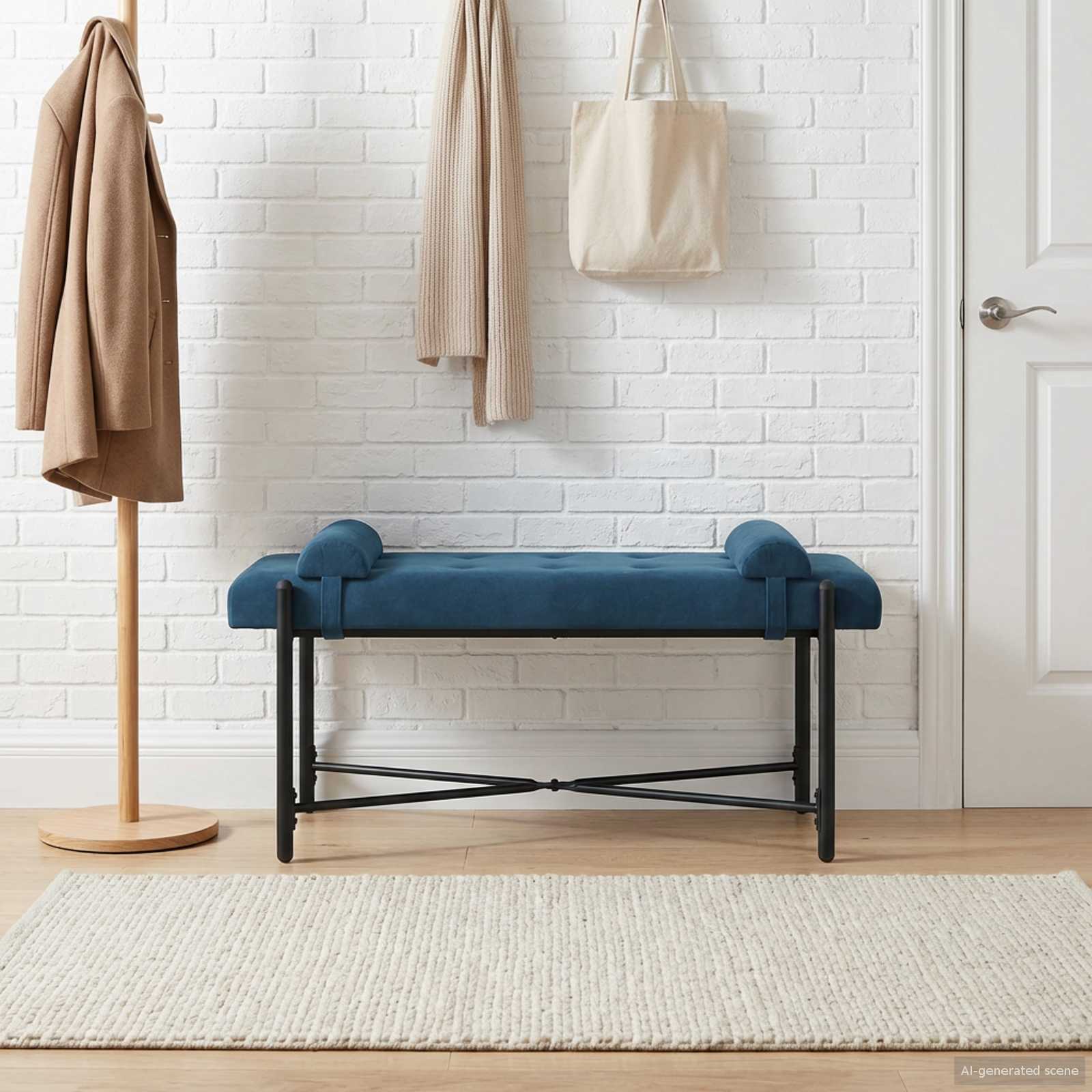 Banc capitonné à boutons avec coussins Bleu 110 x 40 x 46 cm - XIOS